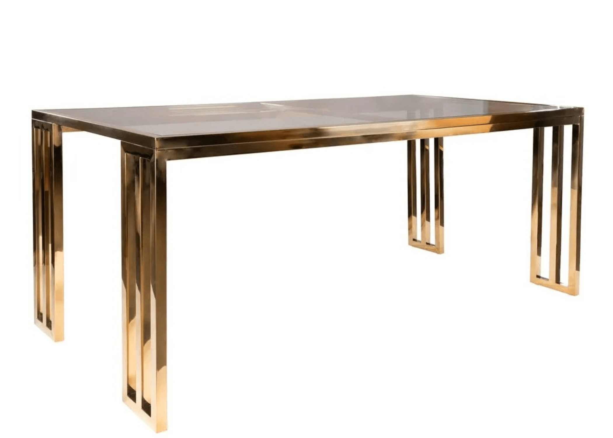 Mesa de Jantar Européia elegante, com estrutura em aço inox e tampo em MDF laqueado, perfeita para criar um ambiente moderno e sofisticado"