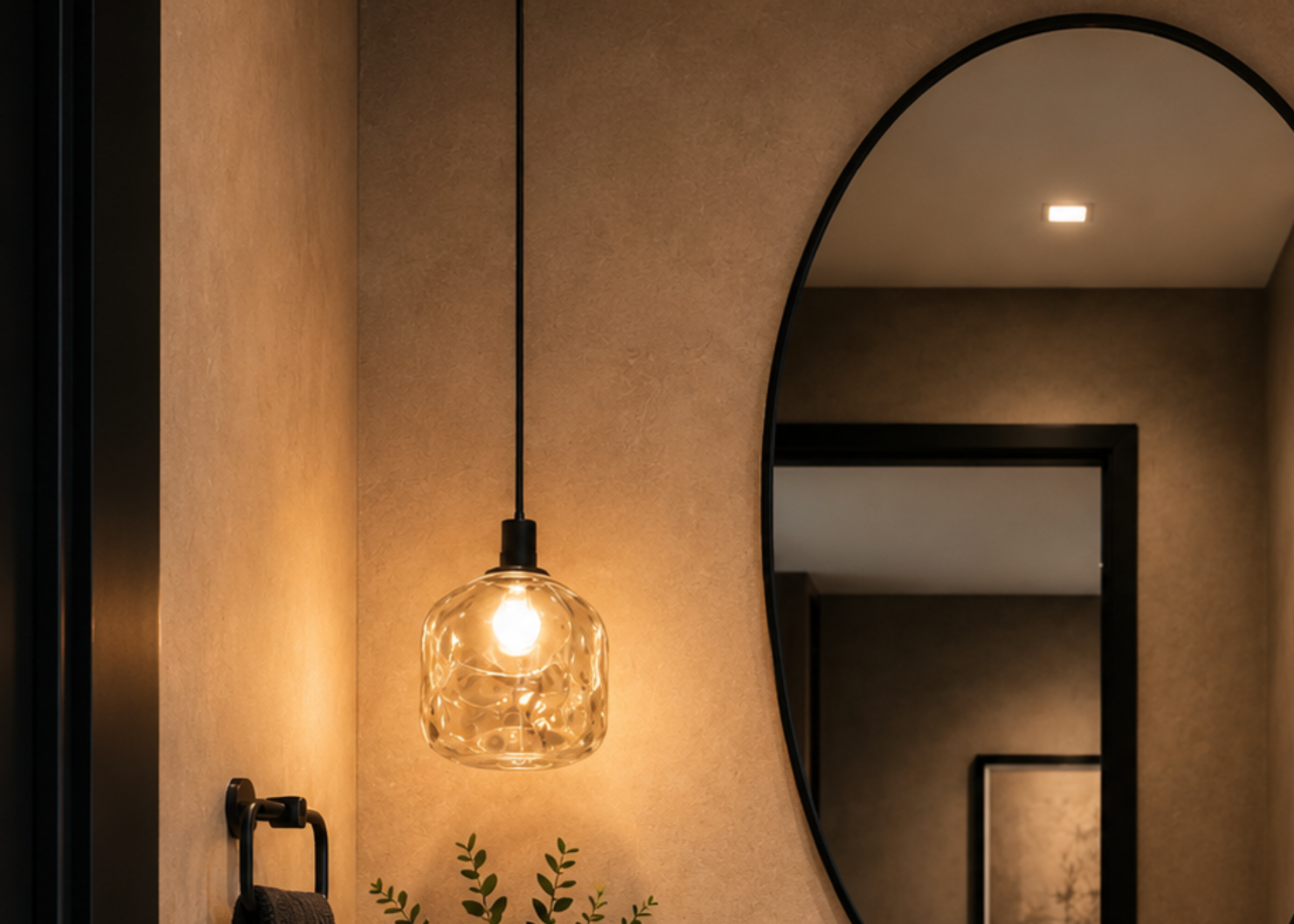 Pendente 5157 com estrutura em metal preto e difusor em vidro âmbar, apresentando design elegante e sofisticado para ambientes modernos.