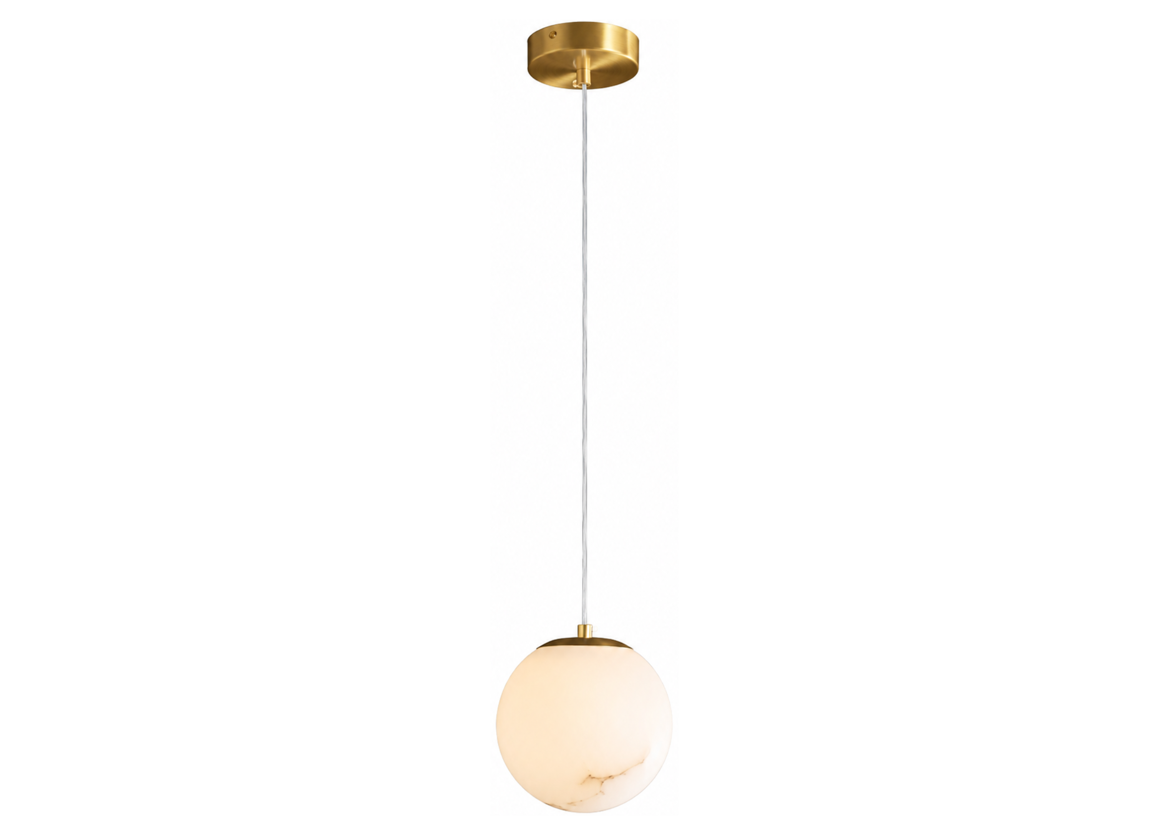 Pendente 5134 com estrutura em metal dourado e alabastro, apresentando design elegante e sofisticado para ambientes modernos.