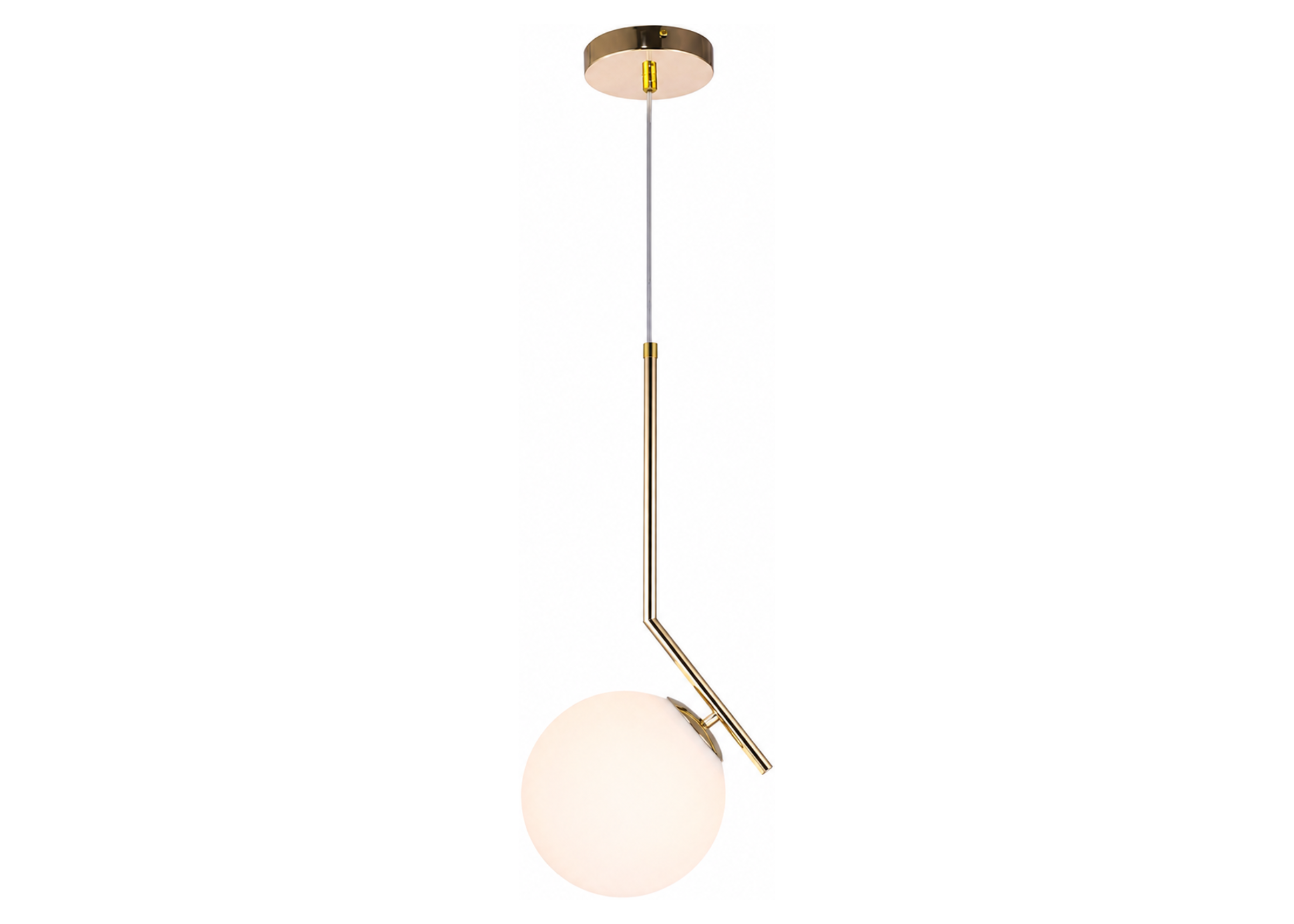 Pendente 5029 com estrutura em metal ouro velho e globo em vidro leitoso, apresentando design elegante e sofisticado para ambientes modernos.