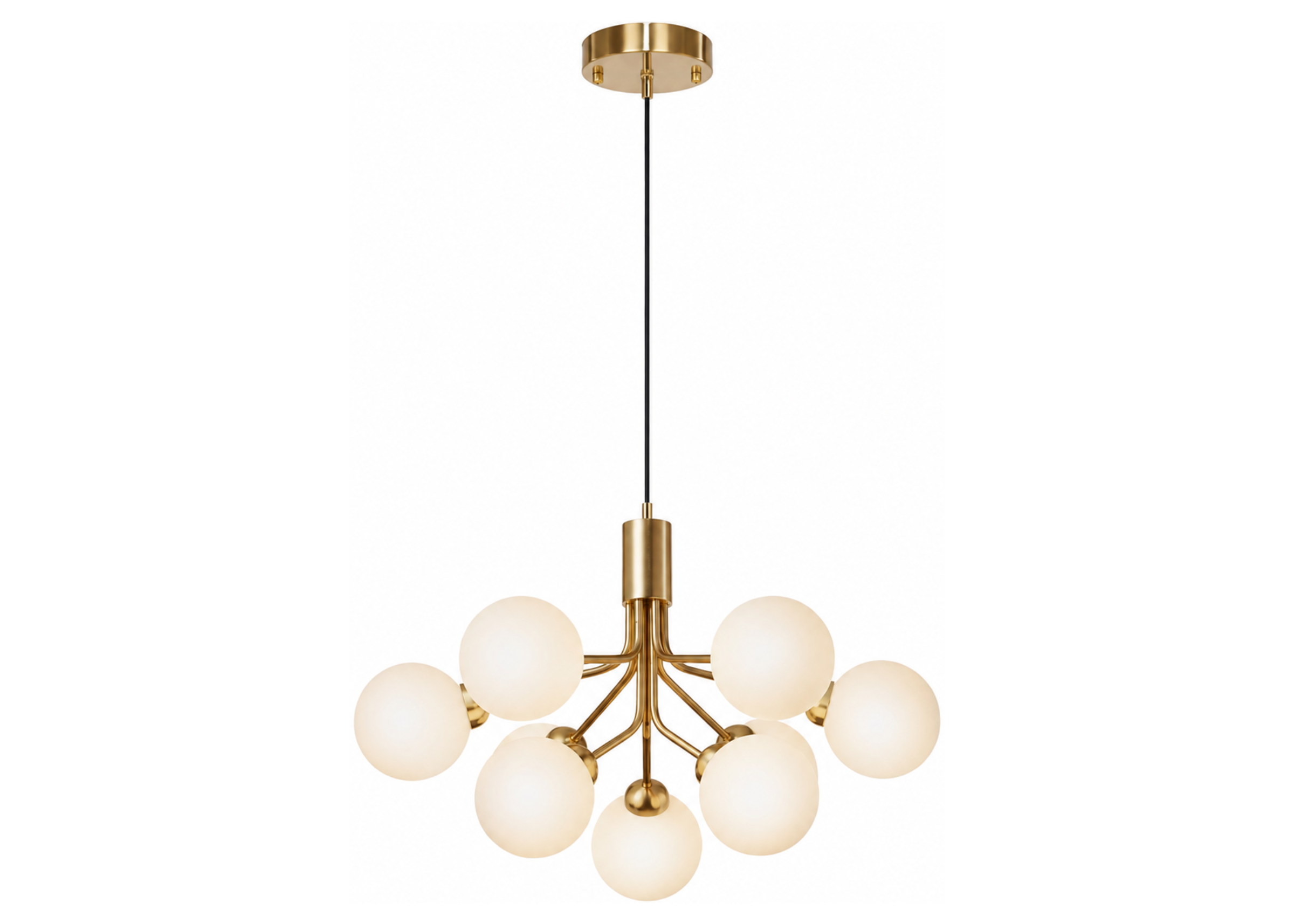 Pendente 5037 com estrutura em metal dourado e globo em vidro leitoso, apresentando design elegante e sofisticado para ambientes modernos.