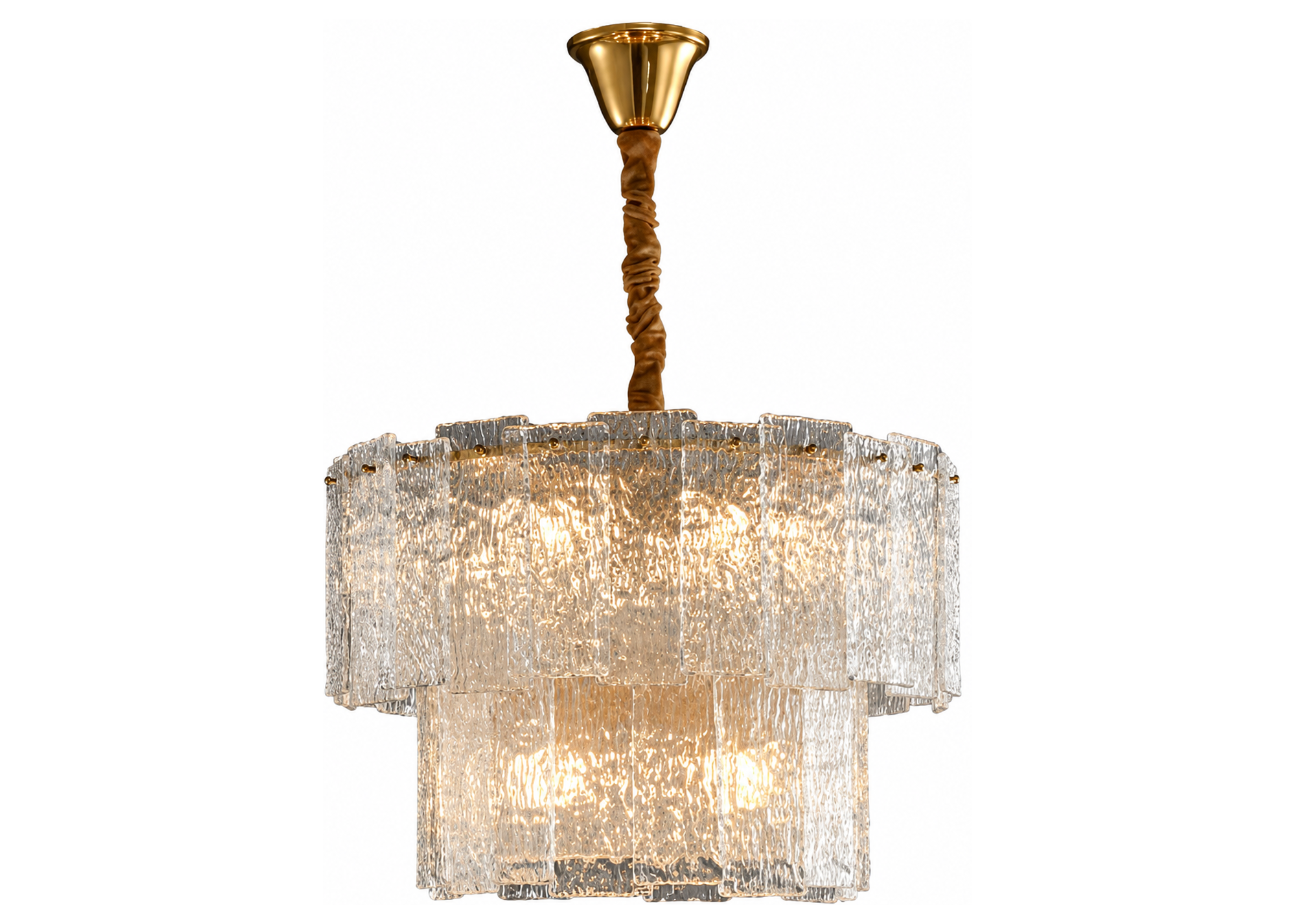 Pendente 5124 com estrutura em metal dourado e vidro, apresentando design elegante e sofisticado para ambientes modernos.