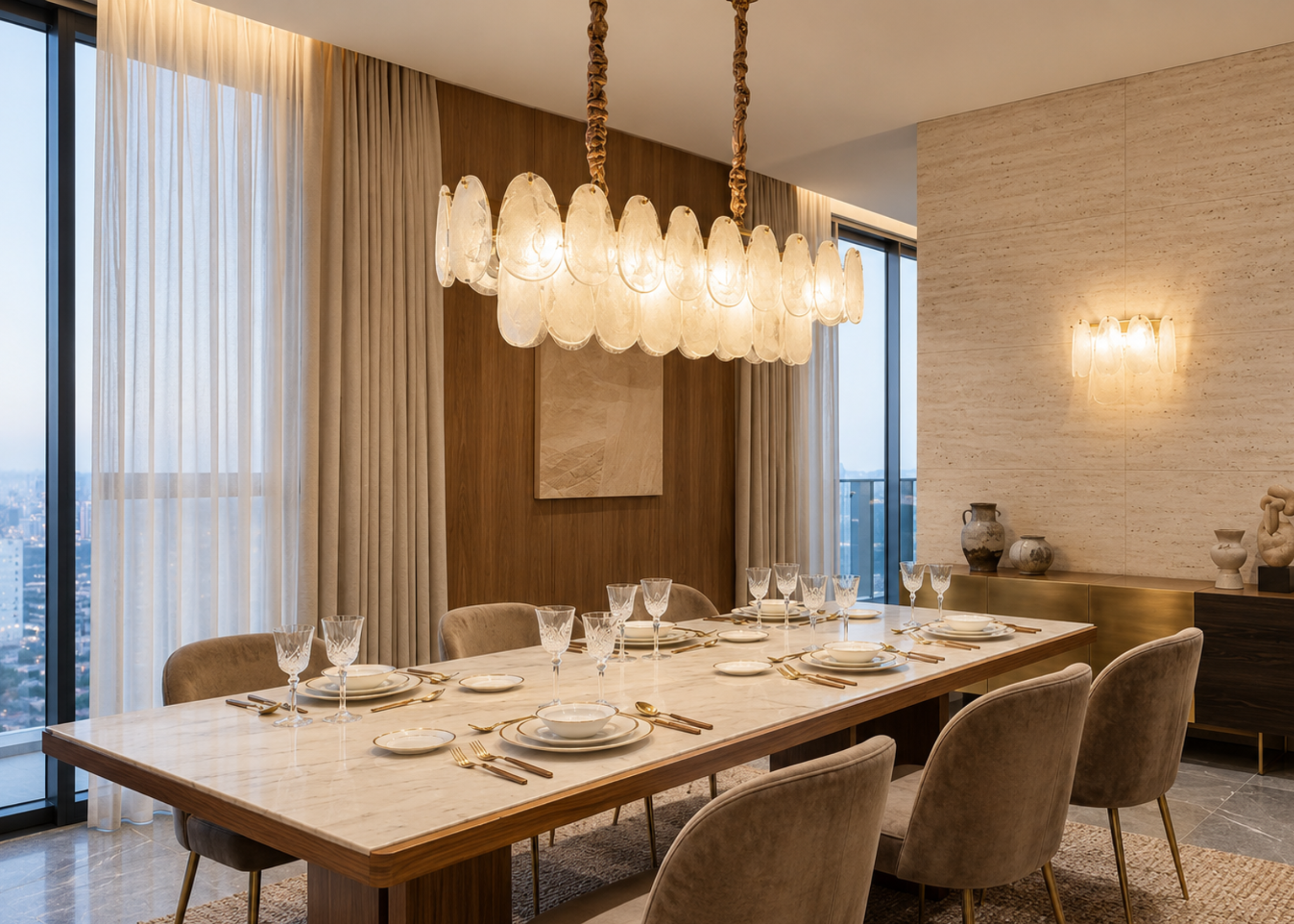Pendente modelo 5129 em metal dourado com vidro transparente, ideal para compor ambientes elegantes e contemporâneos.