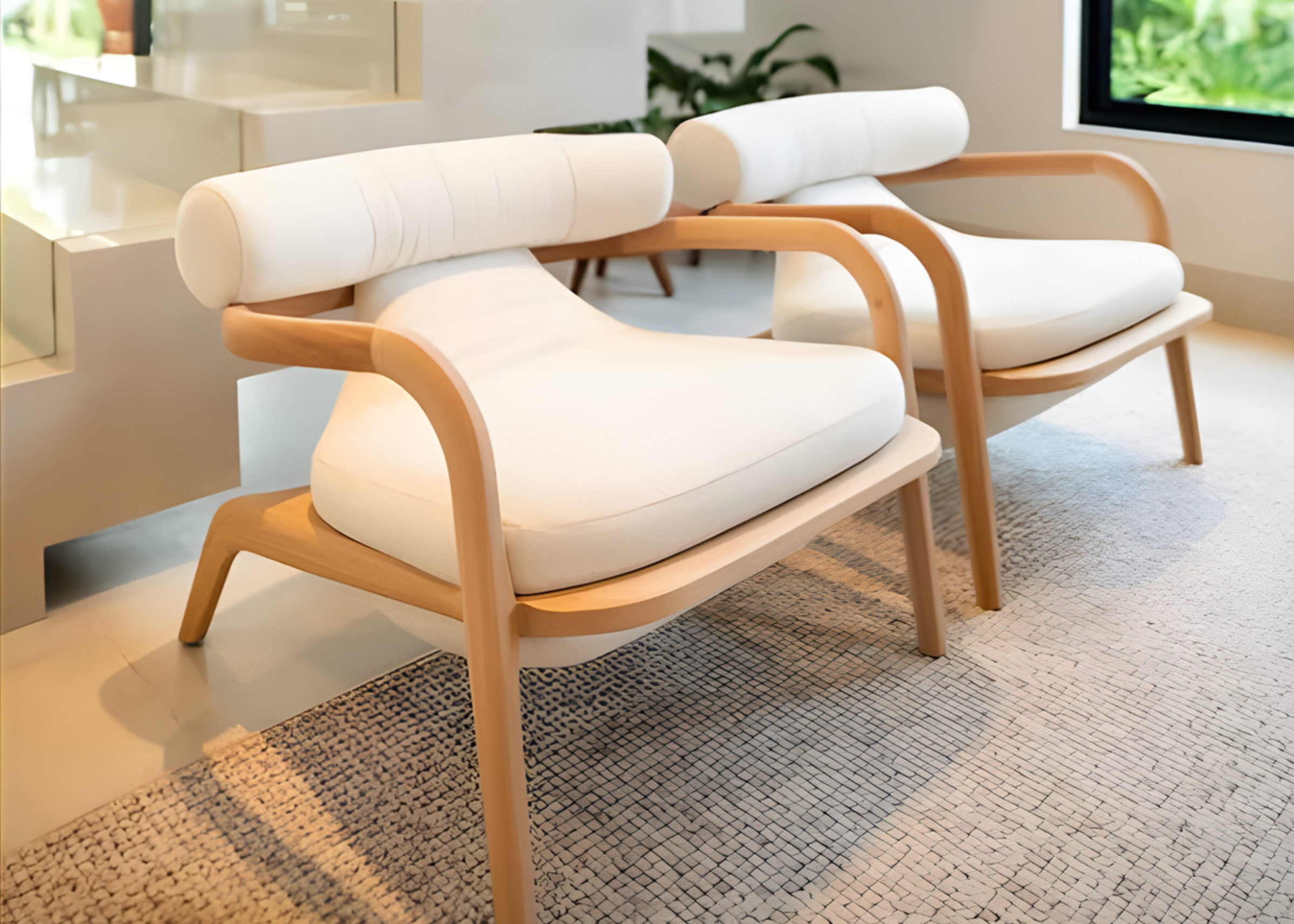 Poltrona Arko magnífica e sofisticada em sala de estar, destacando design elegante e conforto para ambientes contemporâneos.