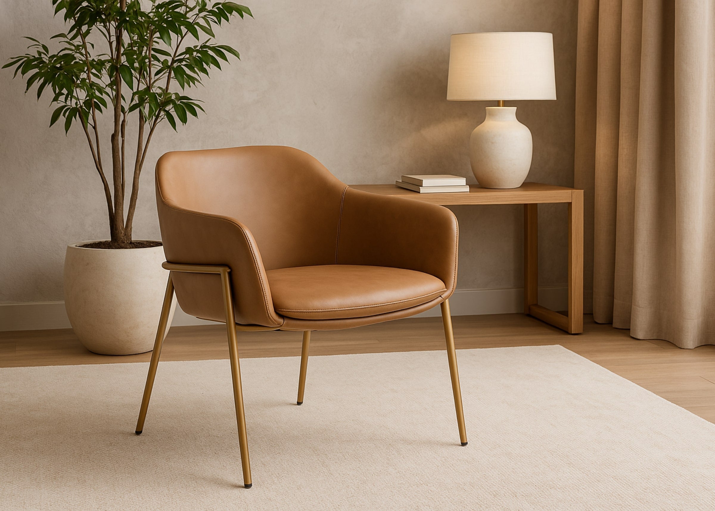 Poltrona Aruba em couro, destaque em sala moderna com design sofisticado e aconchegante.