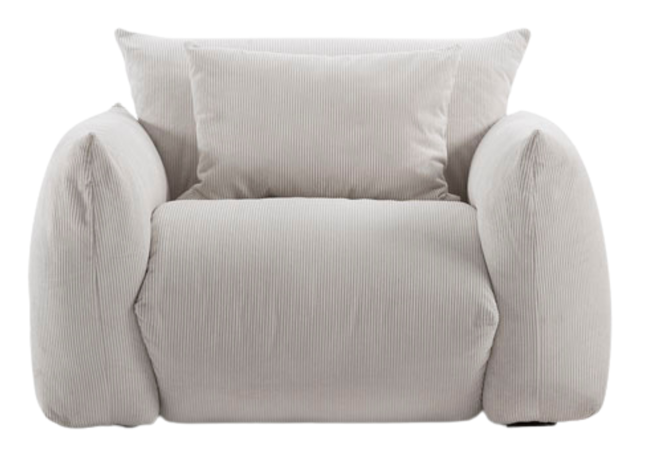 Poltrona Ester com revestimento off white, apresentando design confortável e elegante, ideal para compor ambientes modernos e sofisticados.