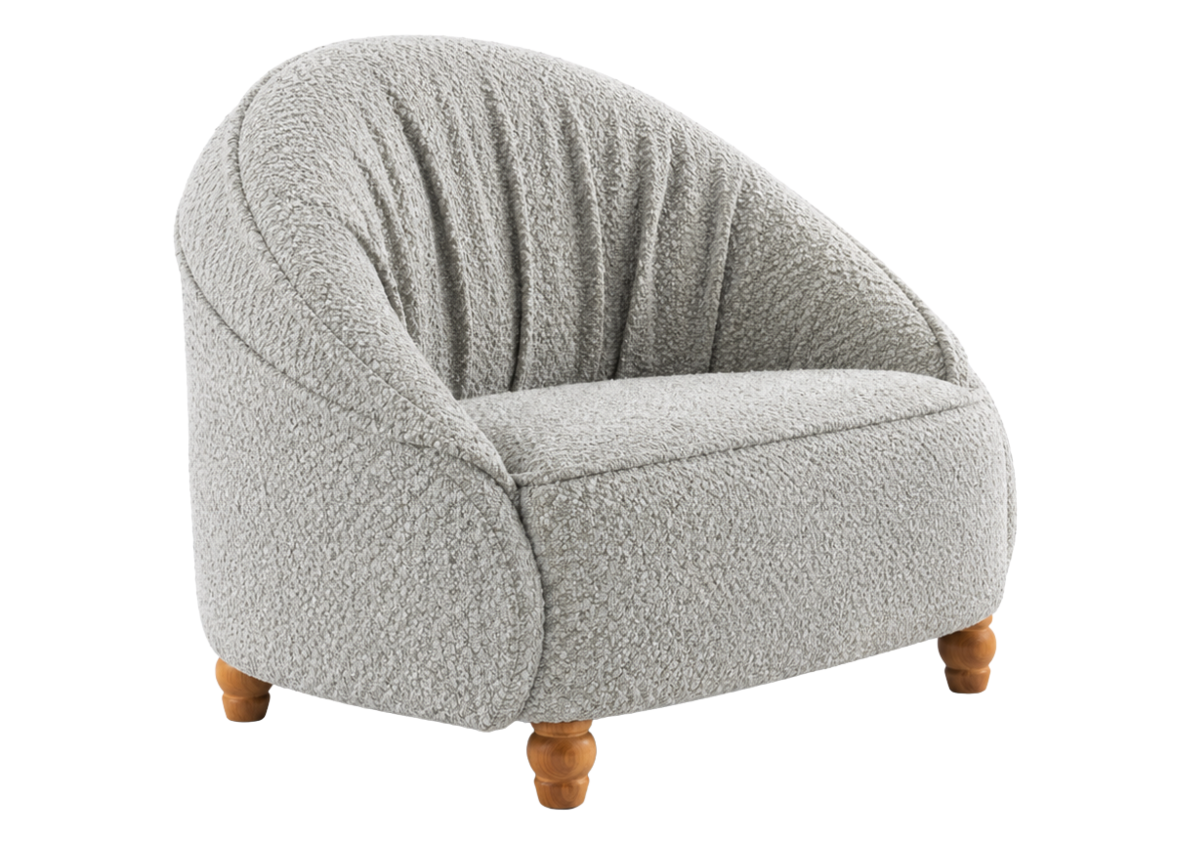 Poltrona Fiore com assento e encosto fixos estofados e pés em madeira, apresentando design moderno e confortável para compor ambientes elegantes.