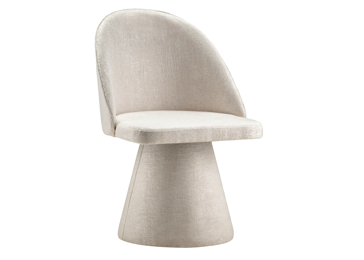 Poltrona giratória Evenn com encosto curvado, proporcionando conforto e apresentando design elegante e sofisticado, ideal para ambientes modernos e refinados.