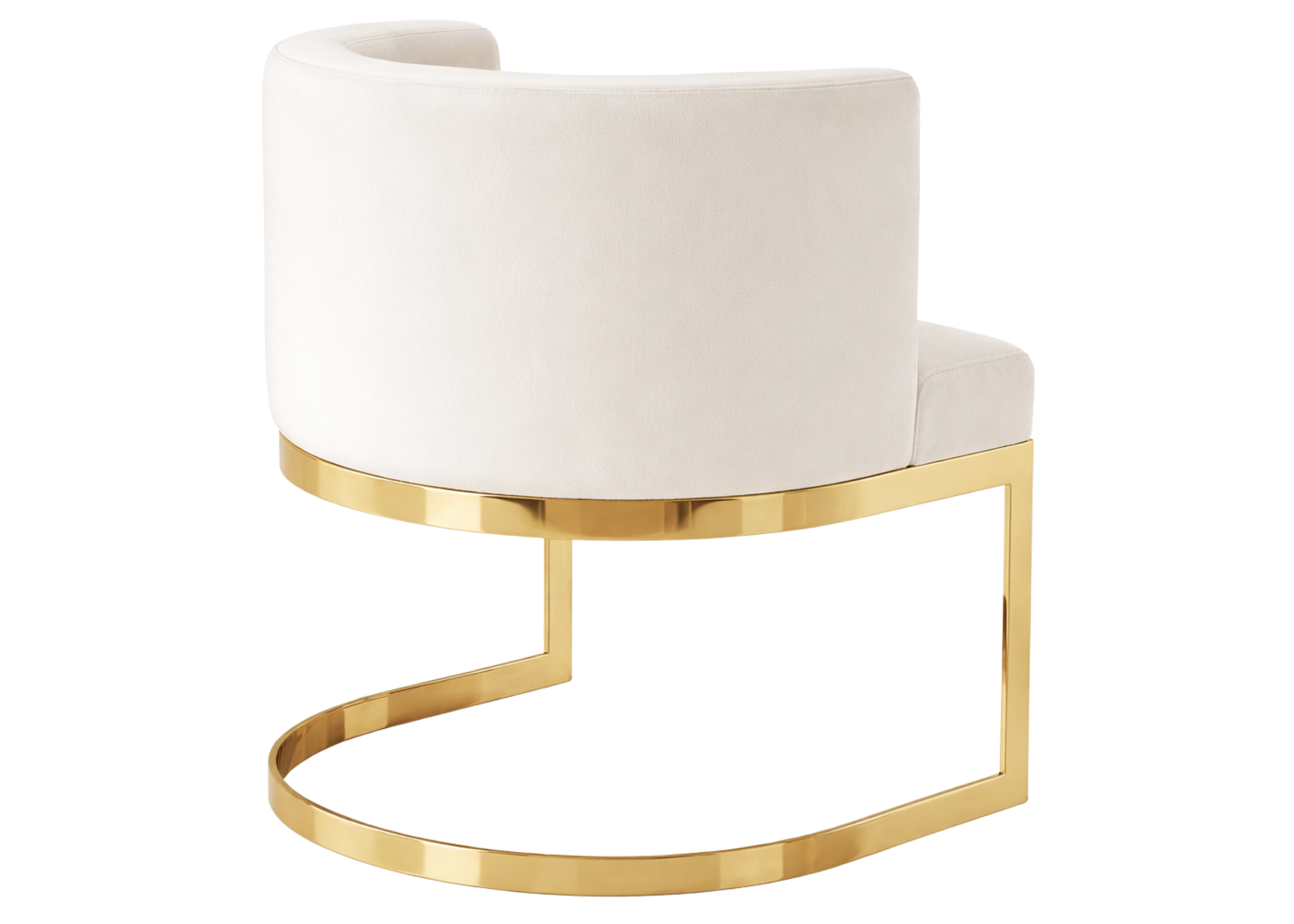 Poltrona de jantar veludo com estrutura dourada e design moderno.