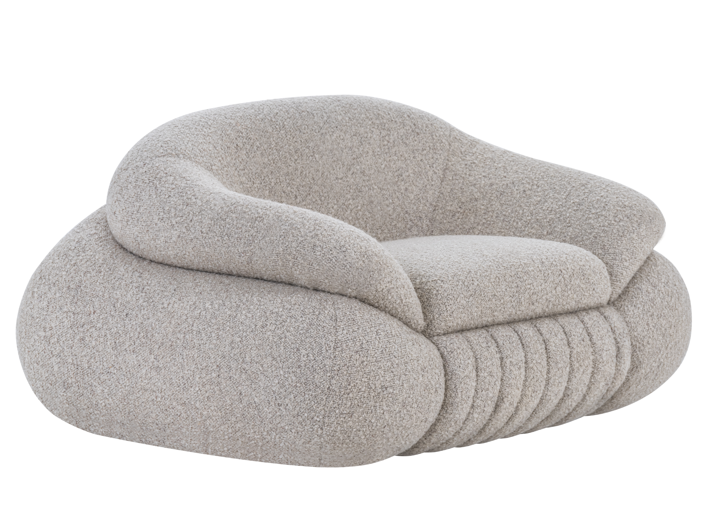 Poltrona Jubarte elegante em tecido cinza, com detalhes aconchegantes e design sofisticado para ambientes modernos.