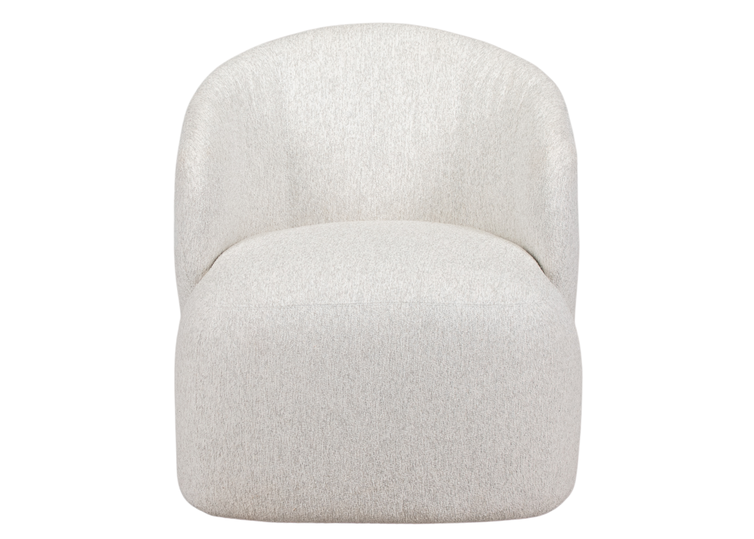 Vista frontal da Poltrona Giratória Nilo com encosto curvo e assento amplo, destacando conforto e acabamento sofisticado.