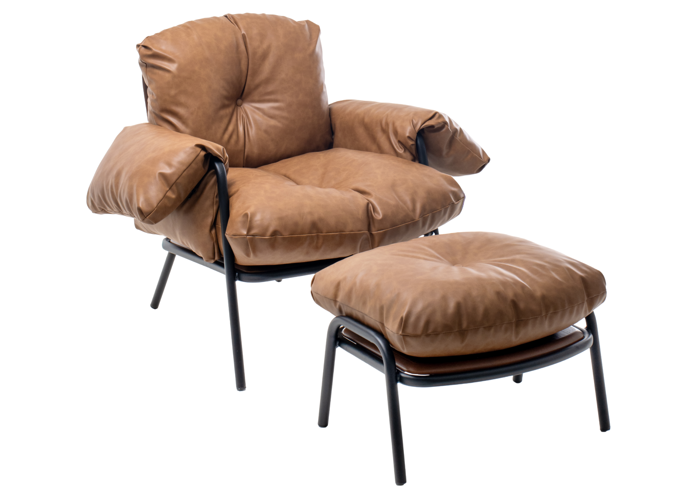 Poltrona Nuvola com puff estofado, design moderno e contemporâneo, ideal para compor salas de estar elegantes e confortáveis.