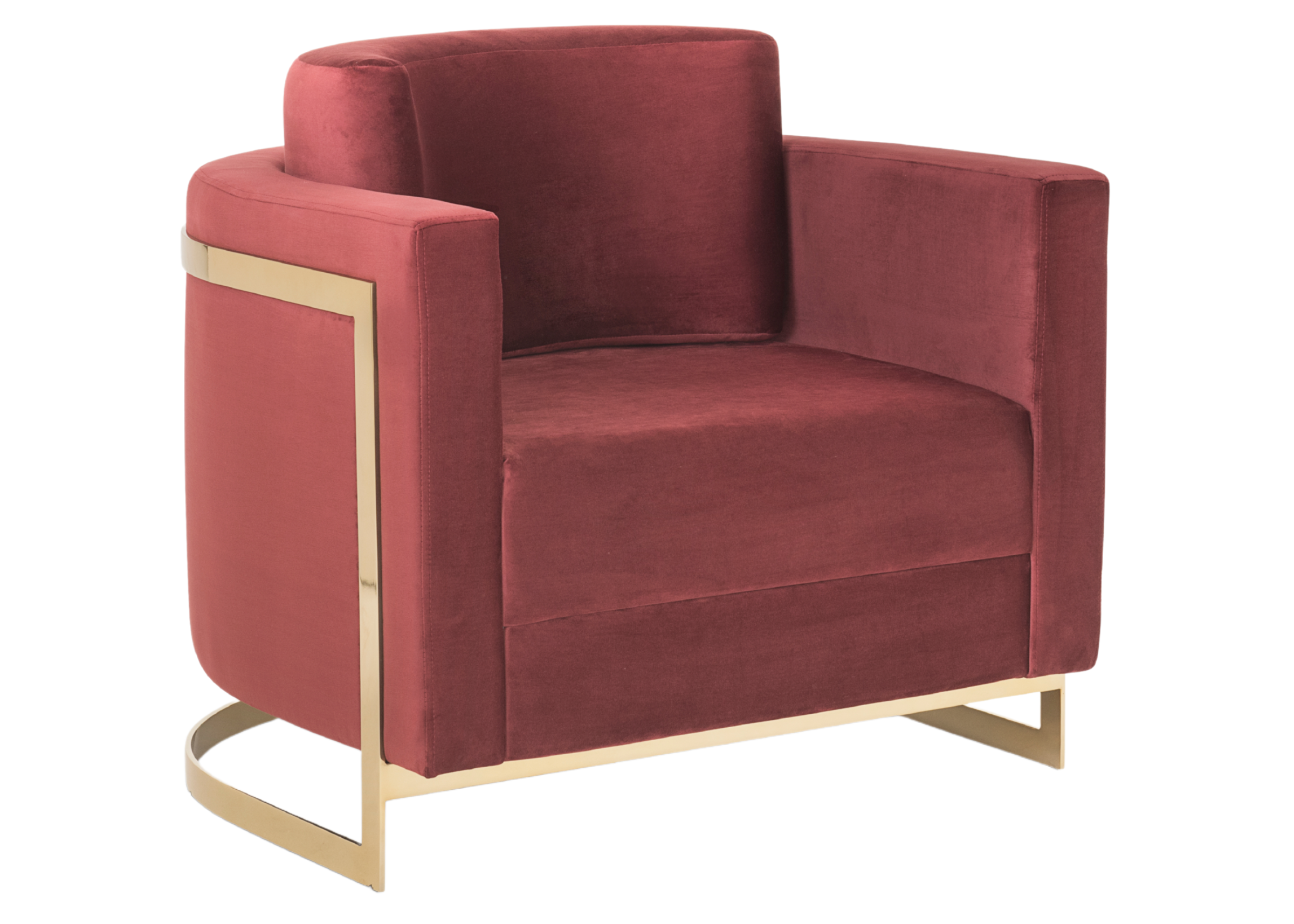 Poltrona Volpi com estrutura em aço inox e design luxuoso, vista sobre fundo neutro. Móvel sofisticado e contemporâneo, ideal para compor salas de estar elegantes ou ambientes corporativos refinados.