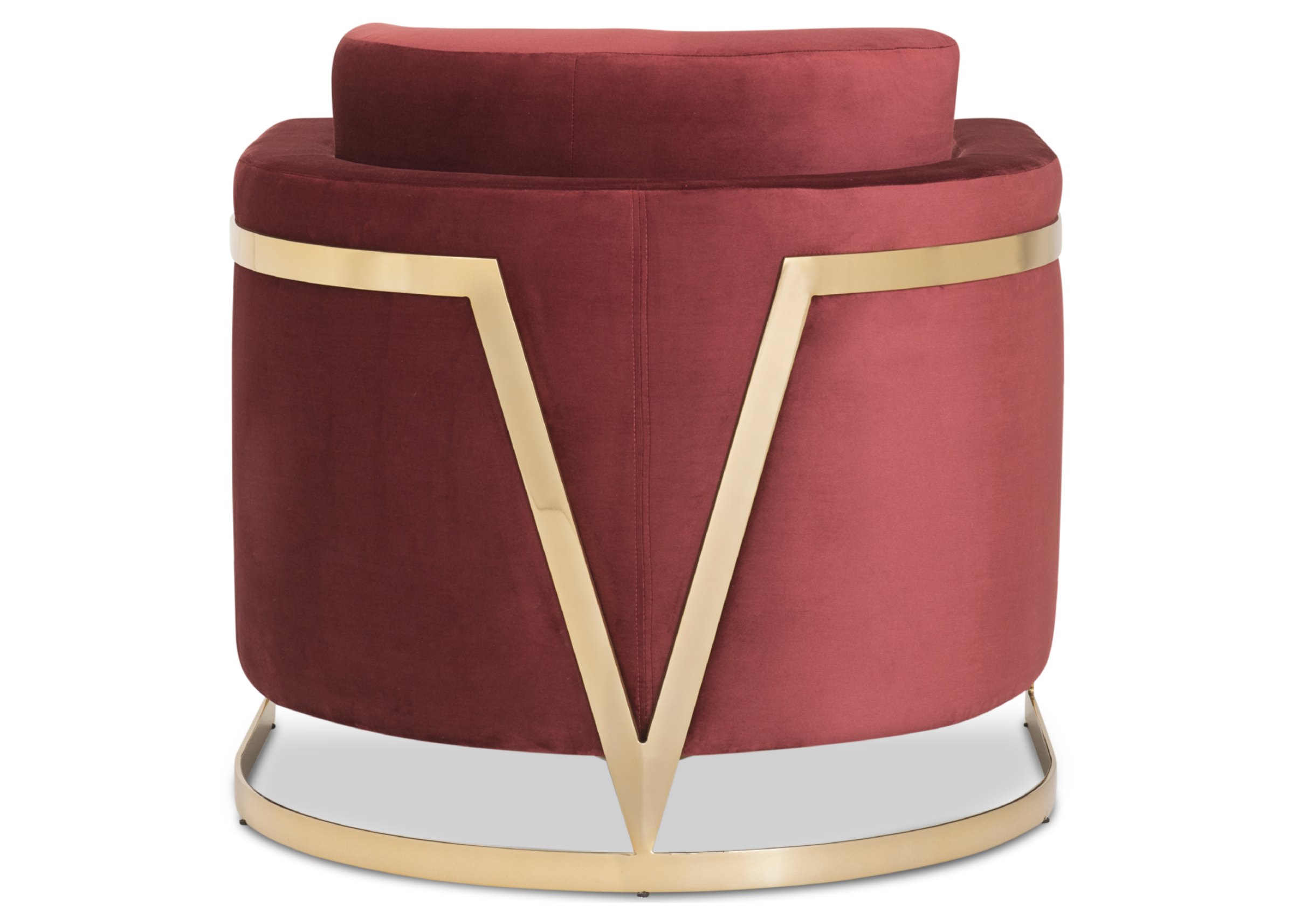 Poltrona Volpi com design moderno e revestimento em veludo vermelho, vista sobre fundo neutro. Peça elegante e marcante, ideal para salas de estar, lounges ou ambientes com decoração sofisticada e vibrante.
