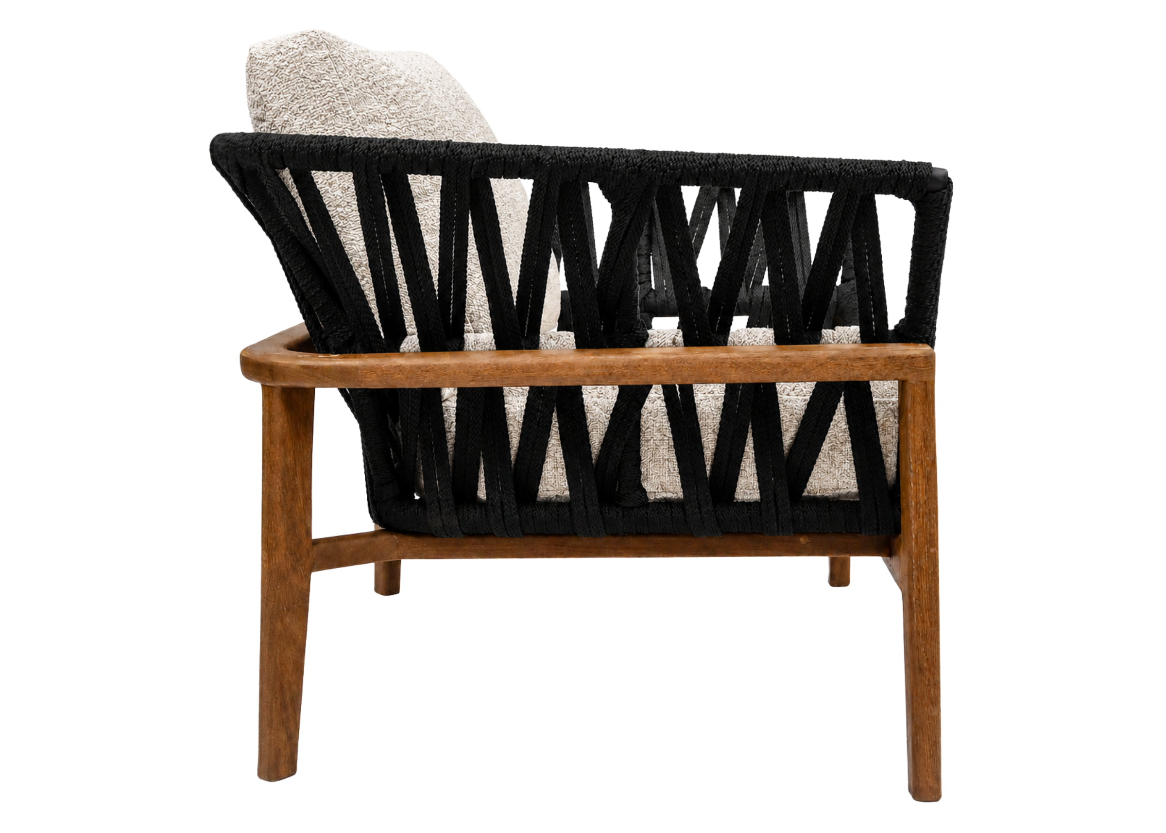 Poltrona Wind para área externa com assento e encosto em tecido impermeável, apresentando design elegante e funcional para varandas, jardins e áreas de lazer.