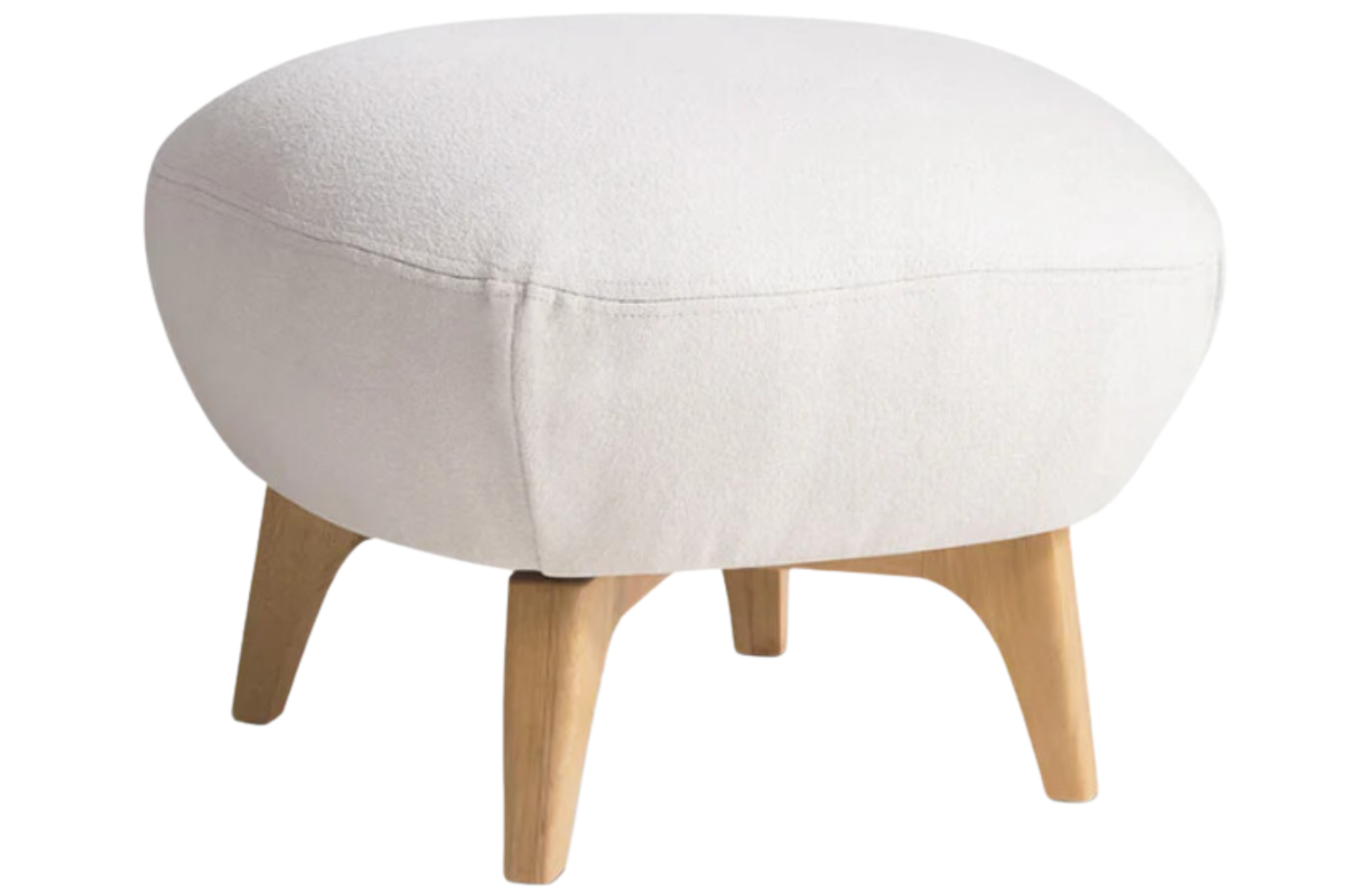 Puff estofado modelo Merci, com base em madeira e design sofisticado, perfeito para complementar a poltrona Merci e agregar conforto ao ambiente.