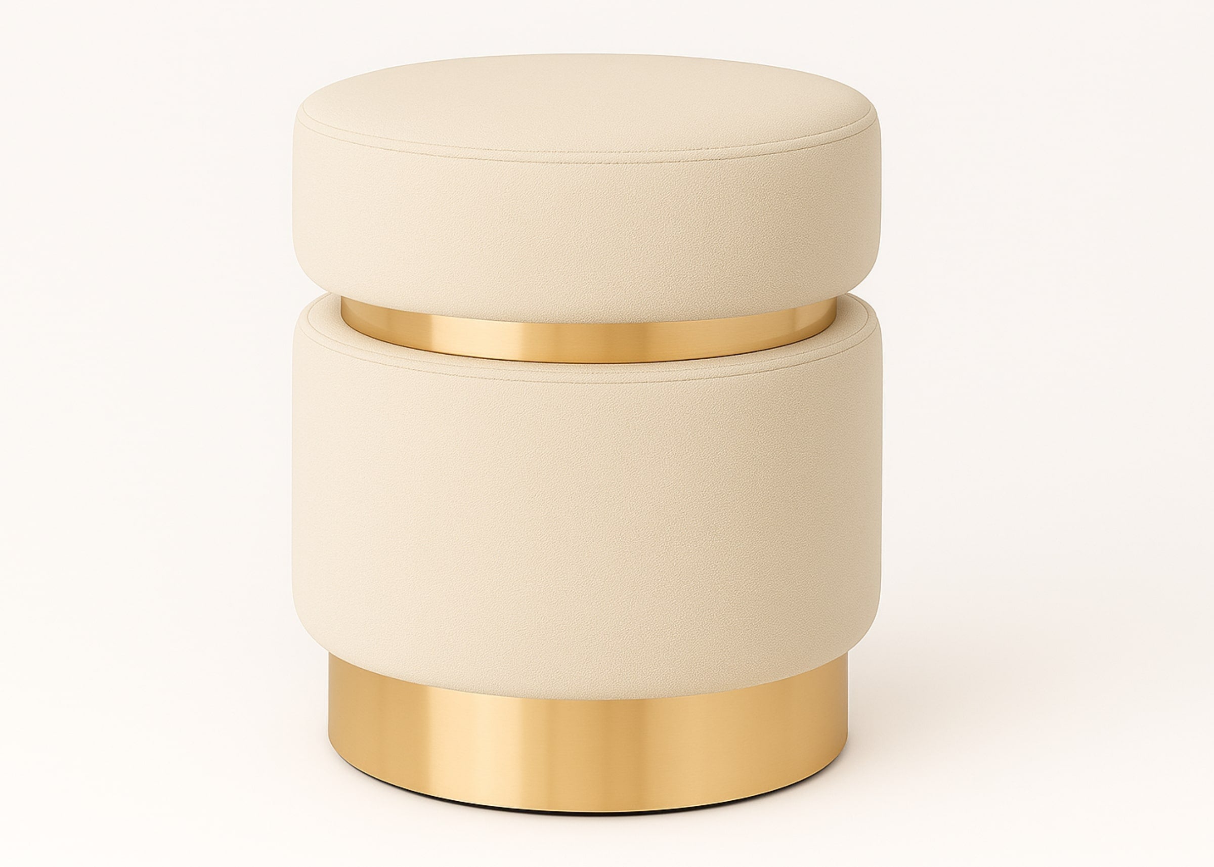 Puff de veludo estofado dourado para sala de estar, quarto ou closet sofisticado.