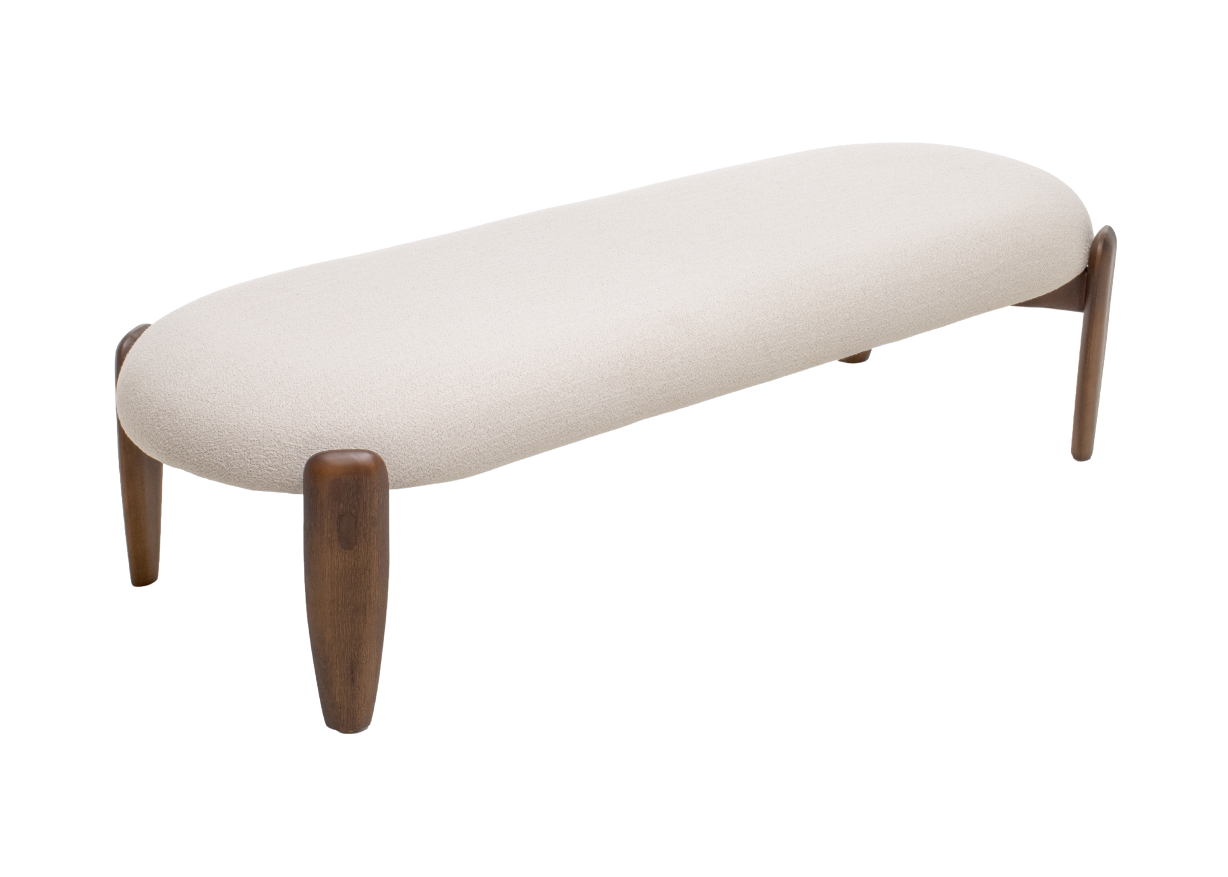 Recamier estofado modelo Ninho, com base em madeira e revestimento em boucle branco, ideal para compor ambientes modernos e acolhedores.