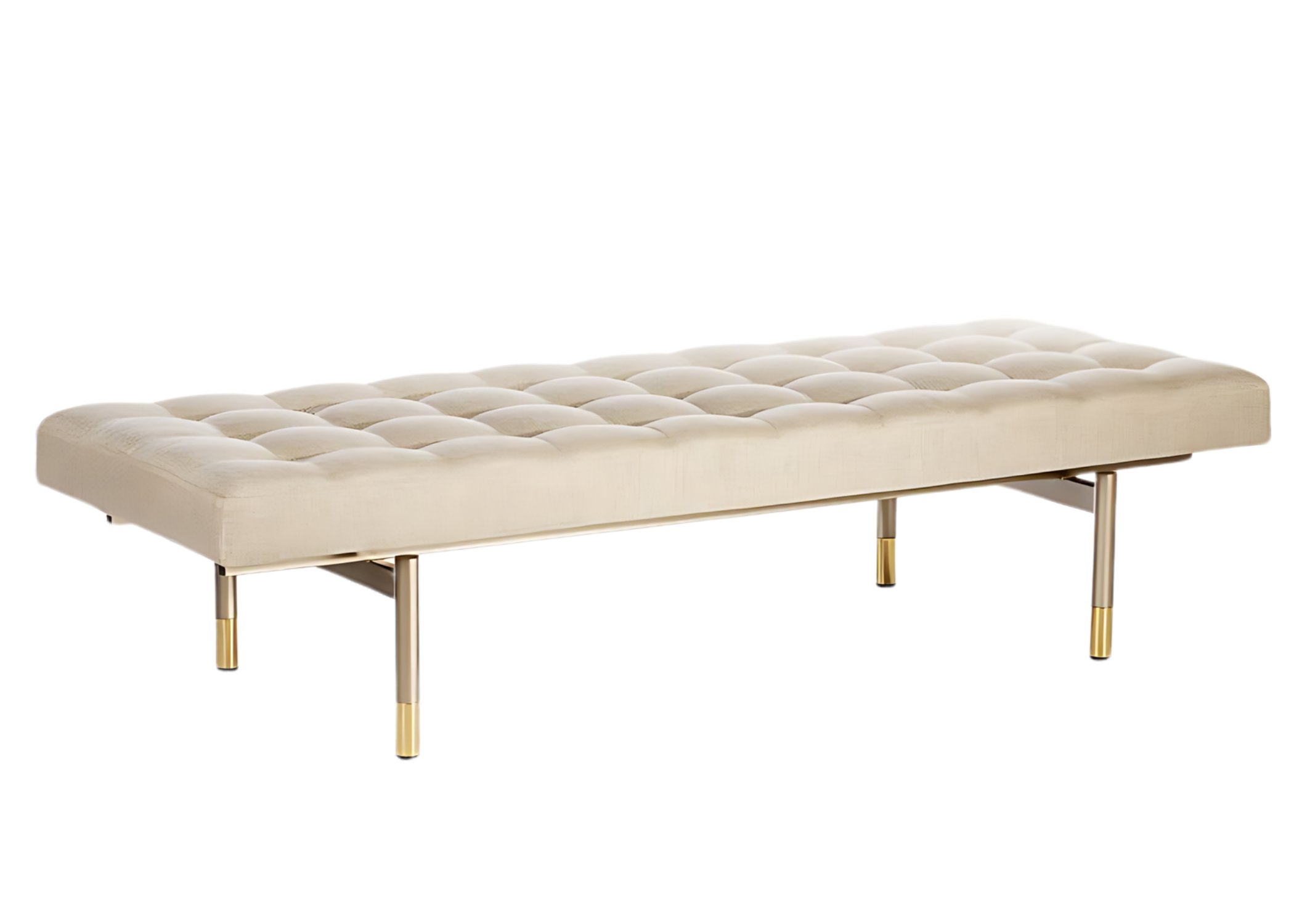 Recamier Havena elegante com base dourada, unindo conforto, sofisticação e estilo ao ambiente.