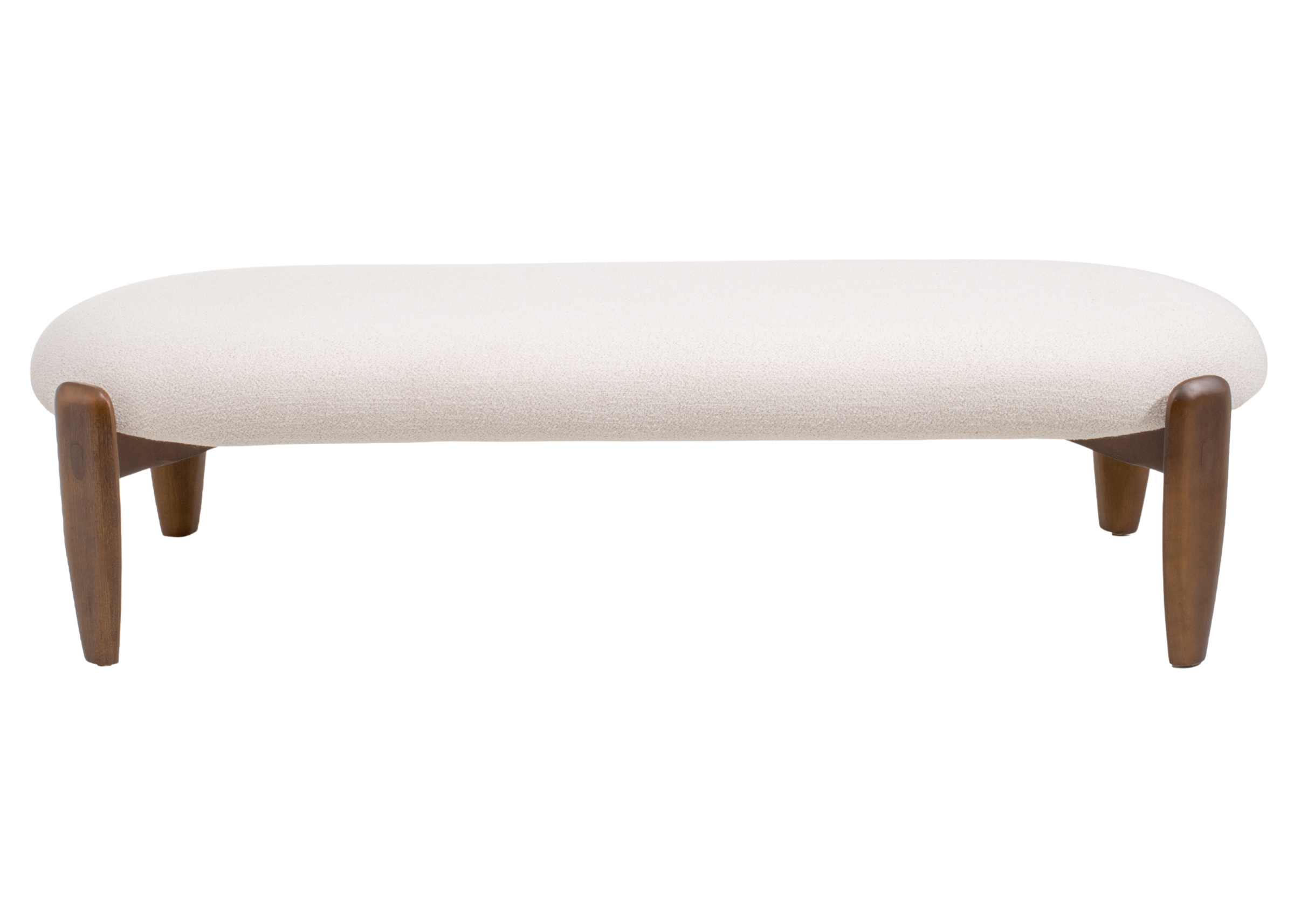 Recamier moderno modelo Ninho, com base em madeira nogueira, perfeito para quartos que valorizam conforto e design contemporâneo.