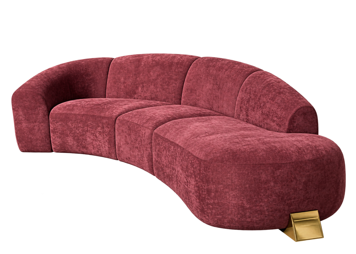 Sofá Argos com assento e encosto em espuma de Soft, formato curvo e acabamento elegante para ambientes sofisticados