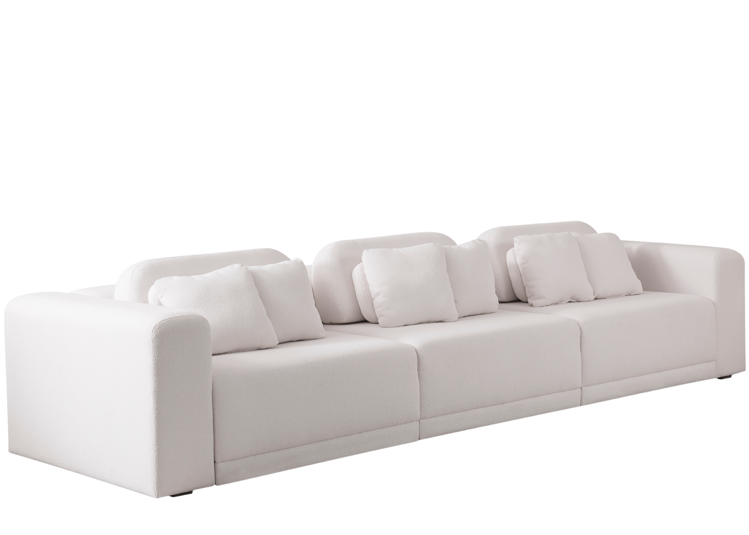 Sofá automatizado modelo Nice, revestido em tecido branco. Conforto e design contemporâneo para salas de estar sofisticadas, apresentado sobre fundo neutro.