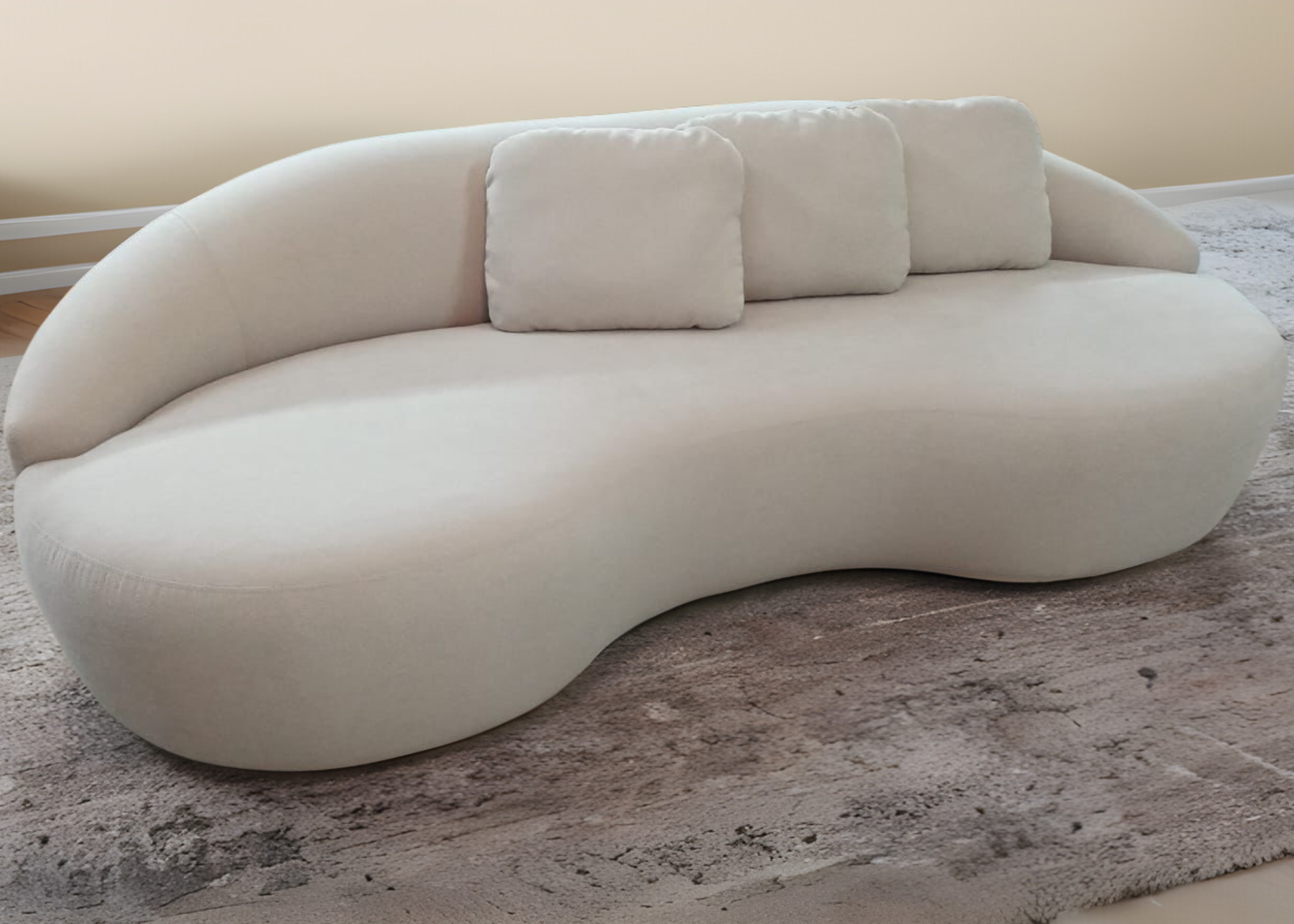 Sofá orgânico modelo Caleb em bouclé branco. Design moderno e aconchegante para compor salas de estar sofisticadas.