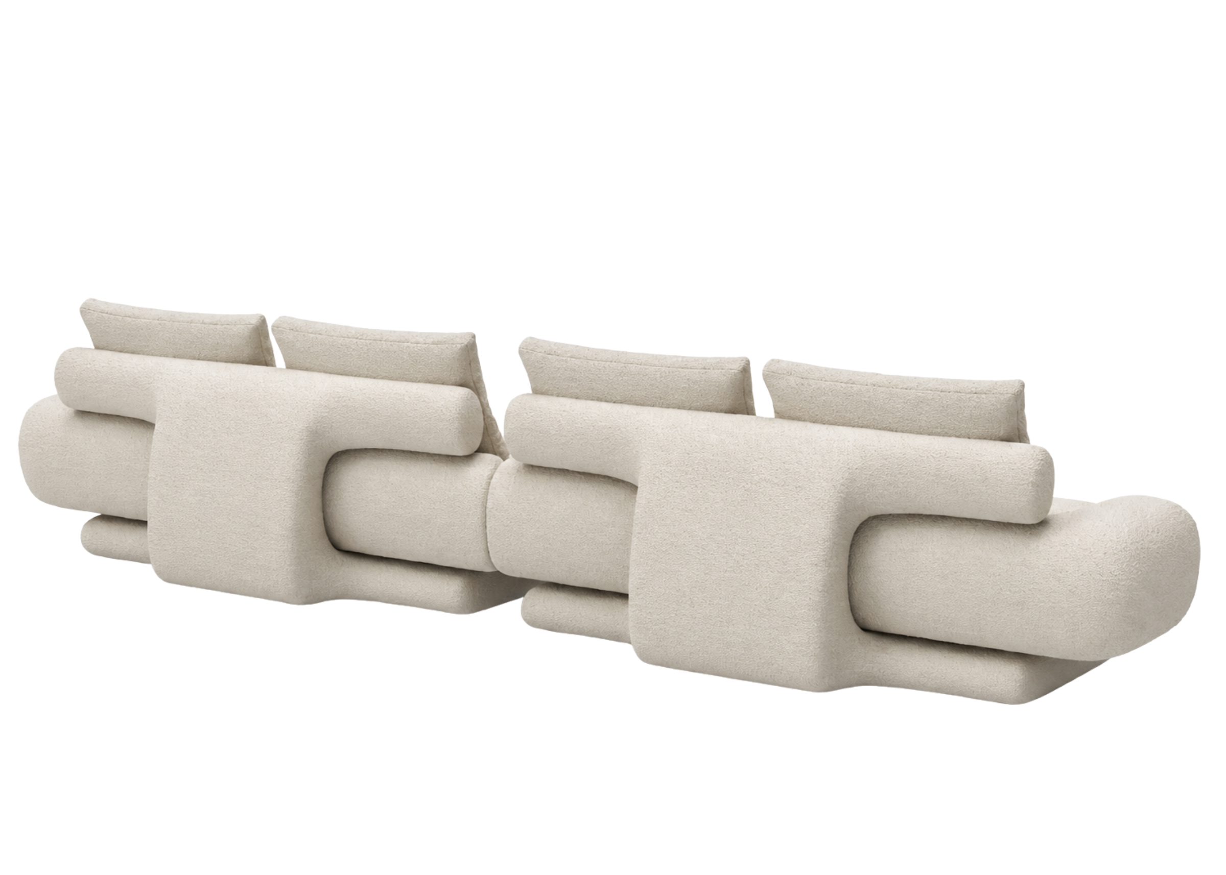 Sofá Casulo com destaque para os detalhes das costas, apresentando design elegante e magnífico, ideal para compor ambientes sofisticados e contemporâneos.