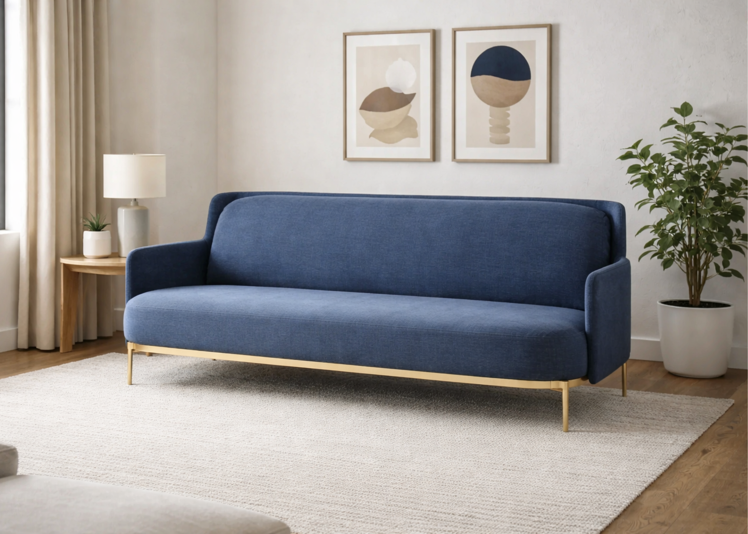 Sofá Celine em ambiente moderno, com design sofisticado ideal para composições elegantes e contemporâneas.