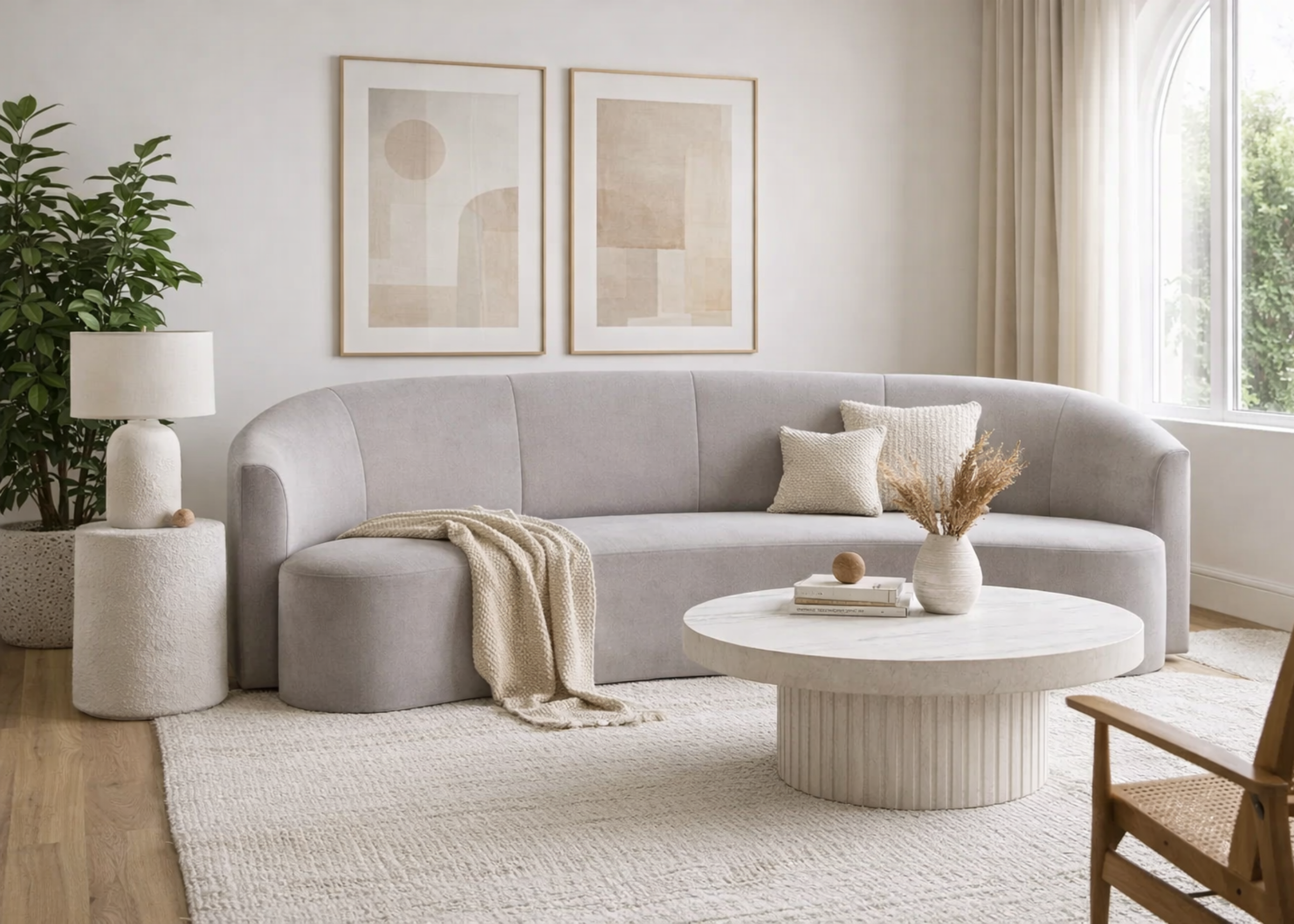 Sofá Curved em ambiente moderno e sofisticado, com design confortável ideal para composições elegantes e acolhedoras.