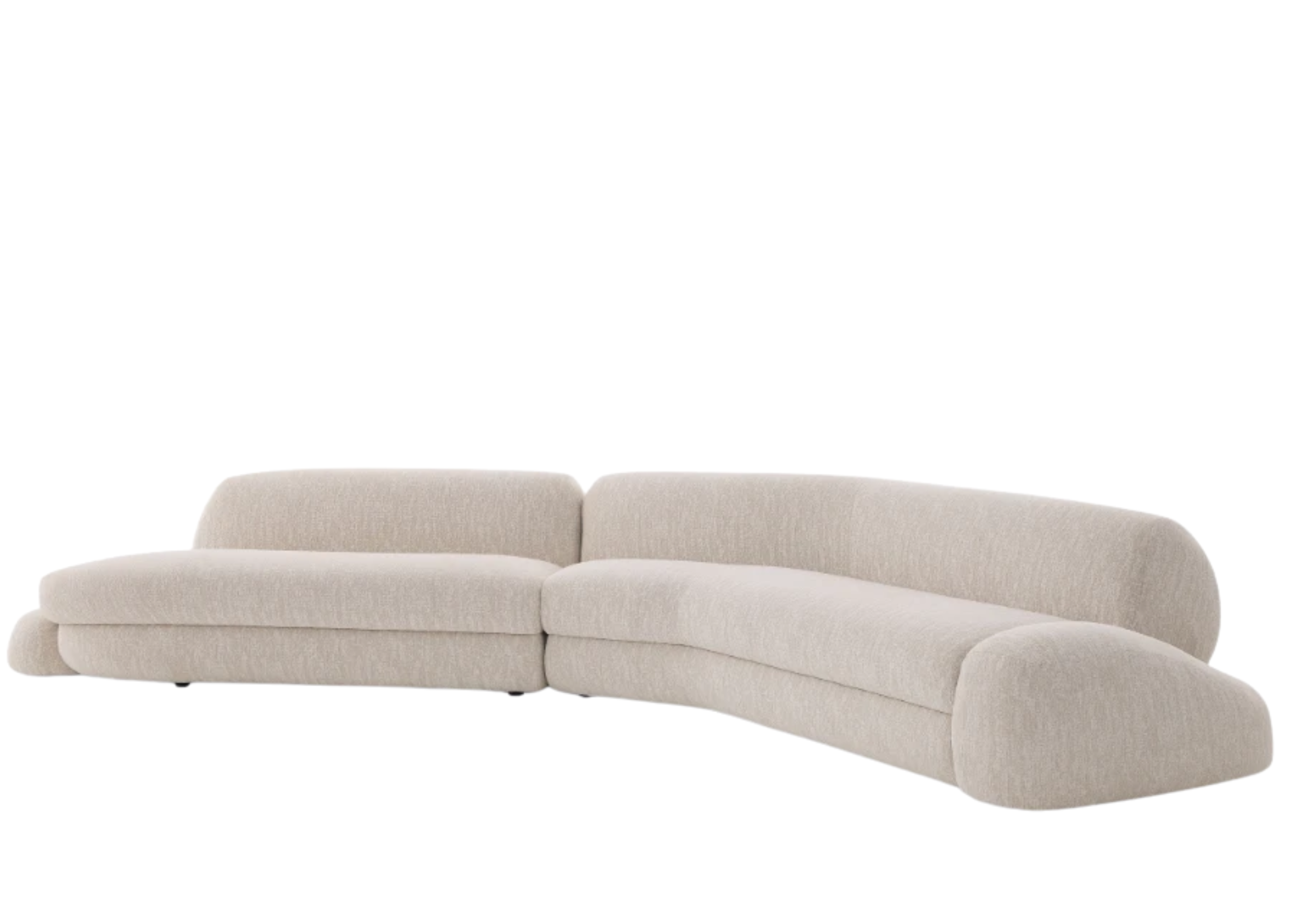 Sofá curvo Arko com encosto fixo e design sofisticado, ideal para compor ambientes modernos, elegantes e acolhedores.