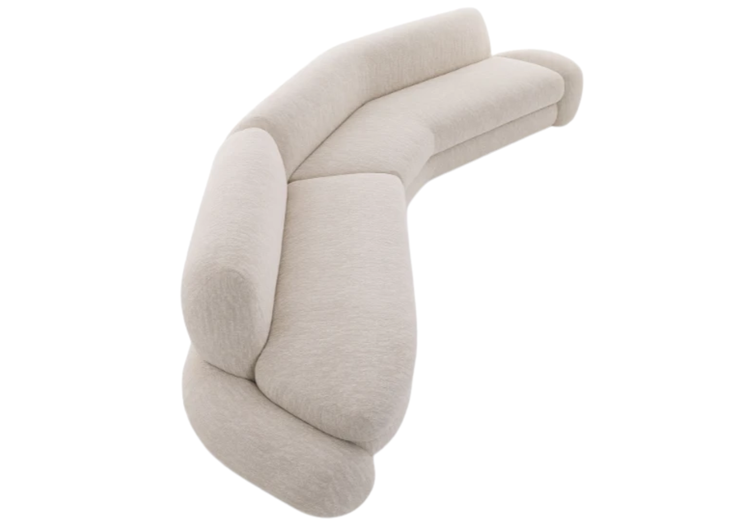 Sofá curvo Arko em vista lateral, apresentando design contemporâneo e confortável, ideal para compor ambientes modernos e sofisticados.