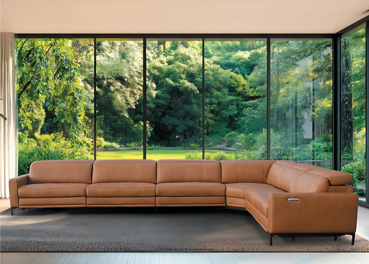 Conforto e tecnologia no Sofá Millano em couro natural de alta qualidade.