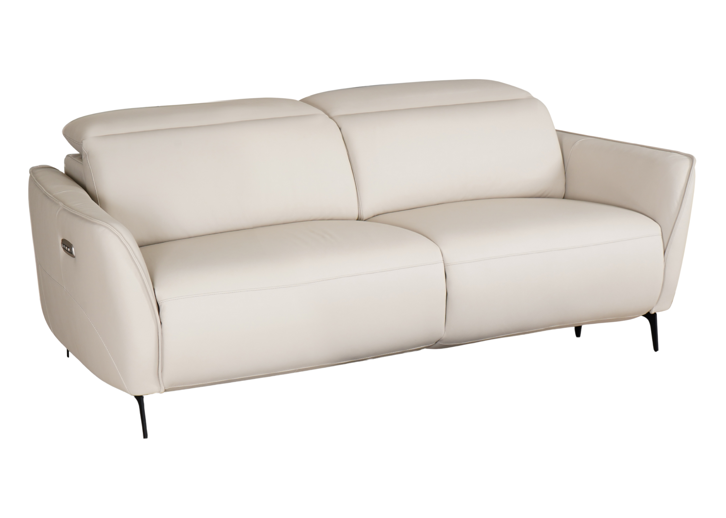 Sofá de dois lugares em couro natural com encosto automatizado, design contemporâneo e estrutura robusta, modelo Belluci.