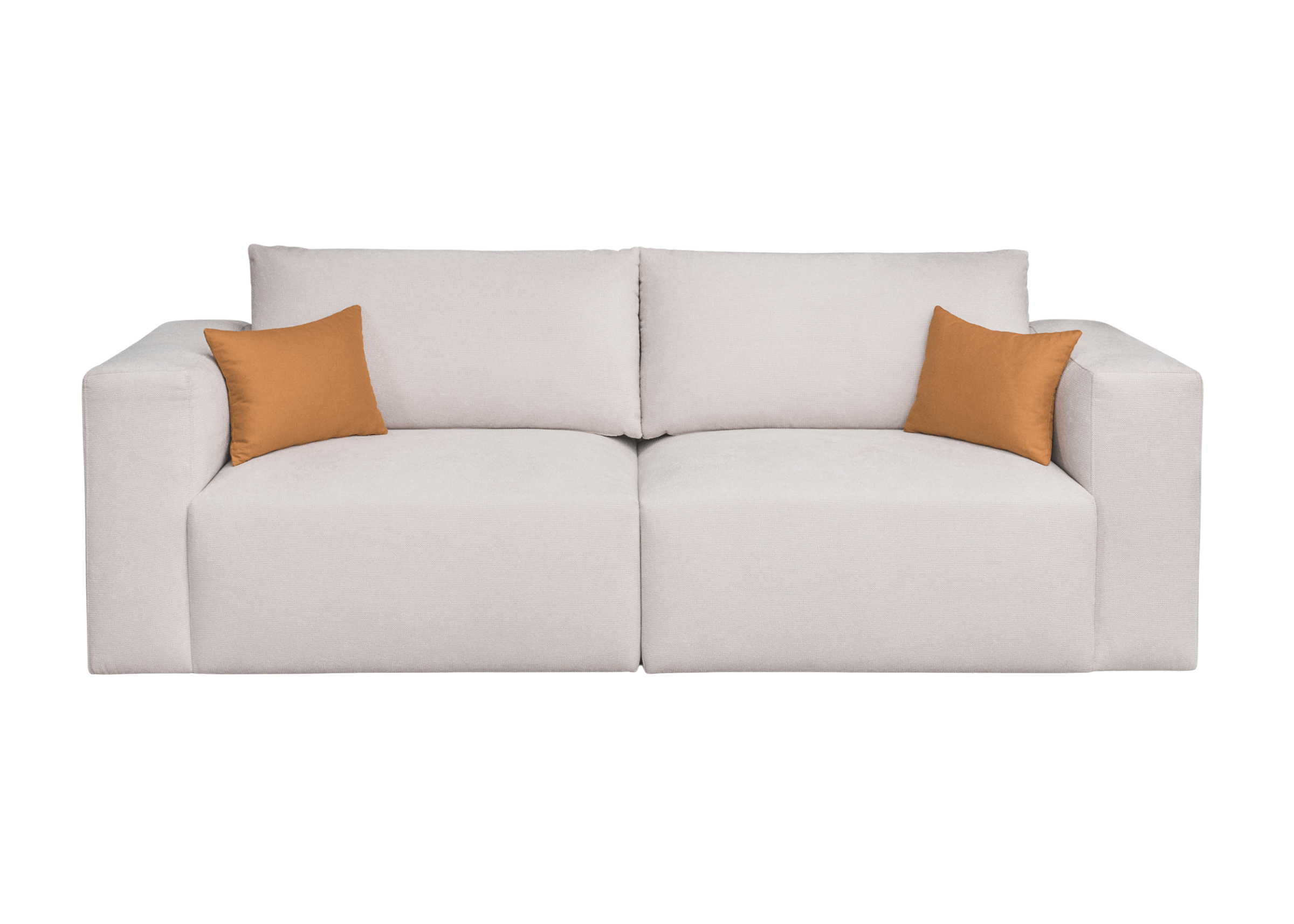 Sofá de dois lugares com estofado e revestimento branco, modelo Yara, elegante e confortável, perfeito para ambientes modernos e minimalistas.