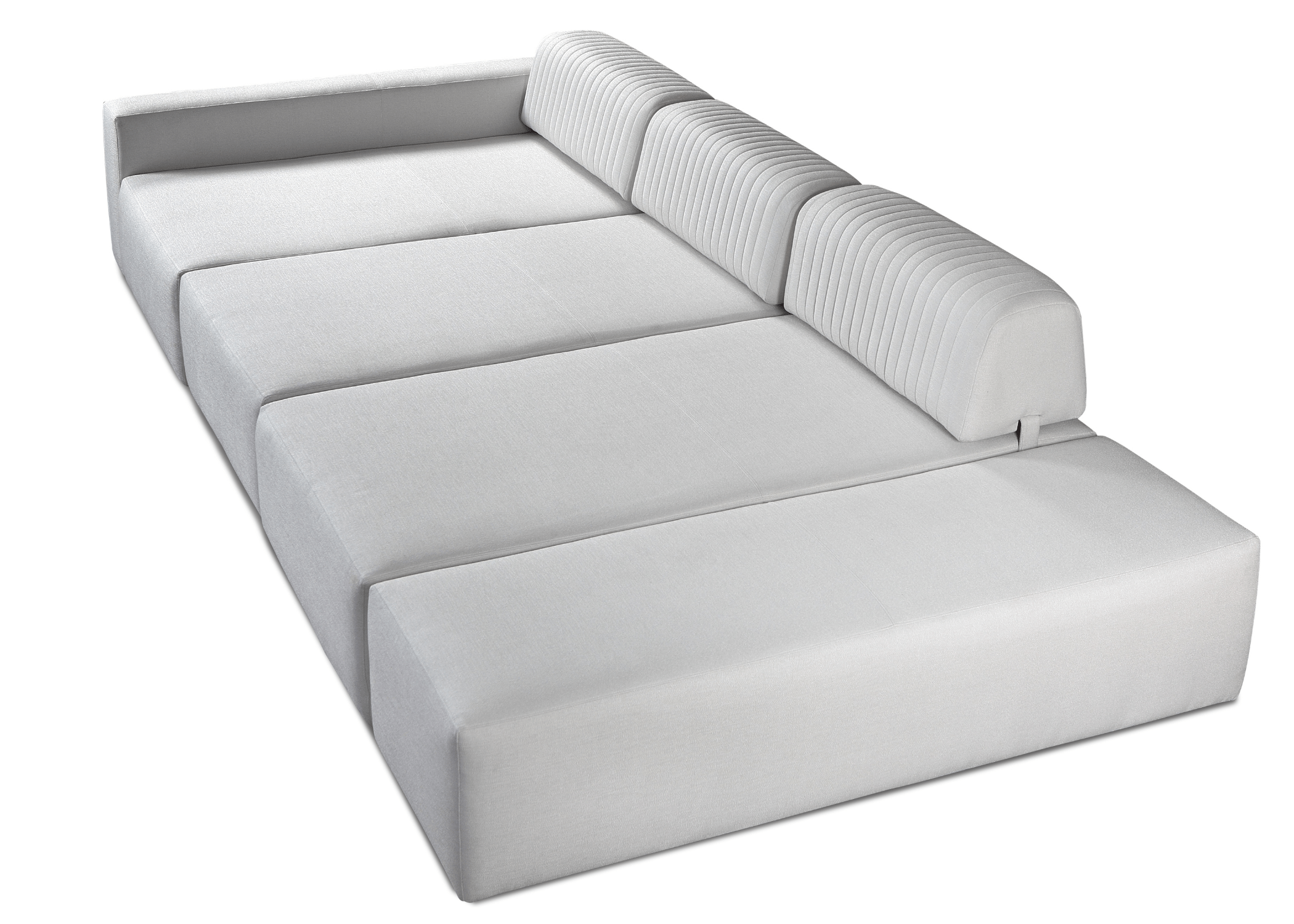 Sofá Ilha Automatizado Ben com encostos rebaixados, ideal para ambientes amplos e versáteis com design sofisticado.