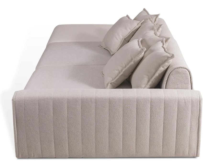 Sofá Ilha Malta com encosto ajustável e puff lateral. Sofá versátil ideal para relaxar em ambientes contemporâneos.