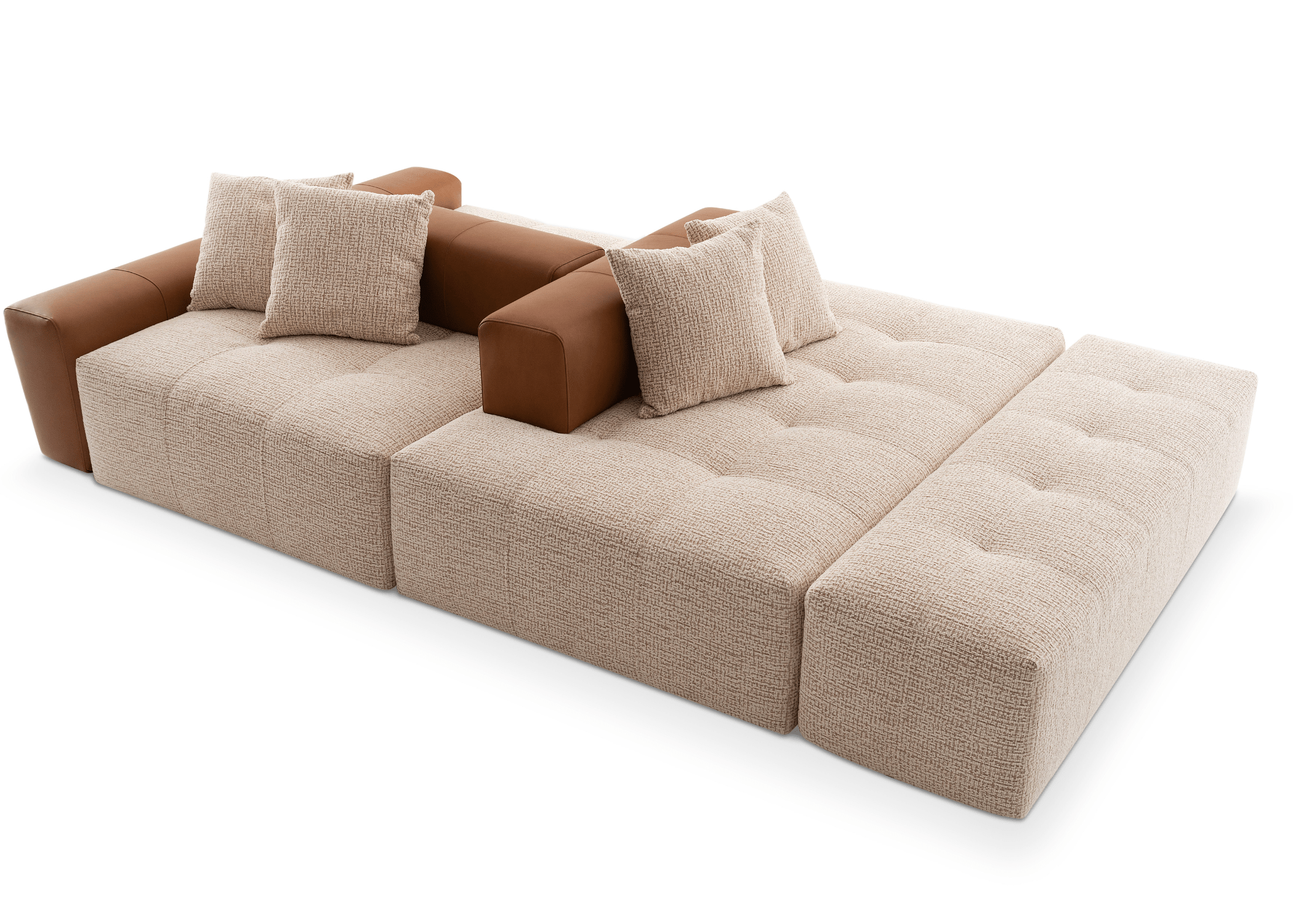 Sofá ilha com puff, para ambientes modernos e integrados.