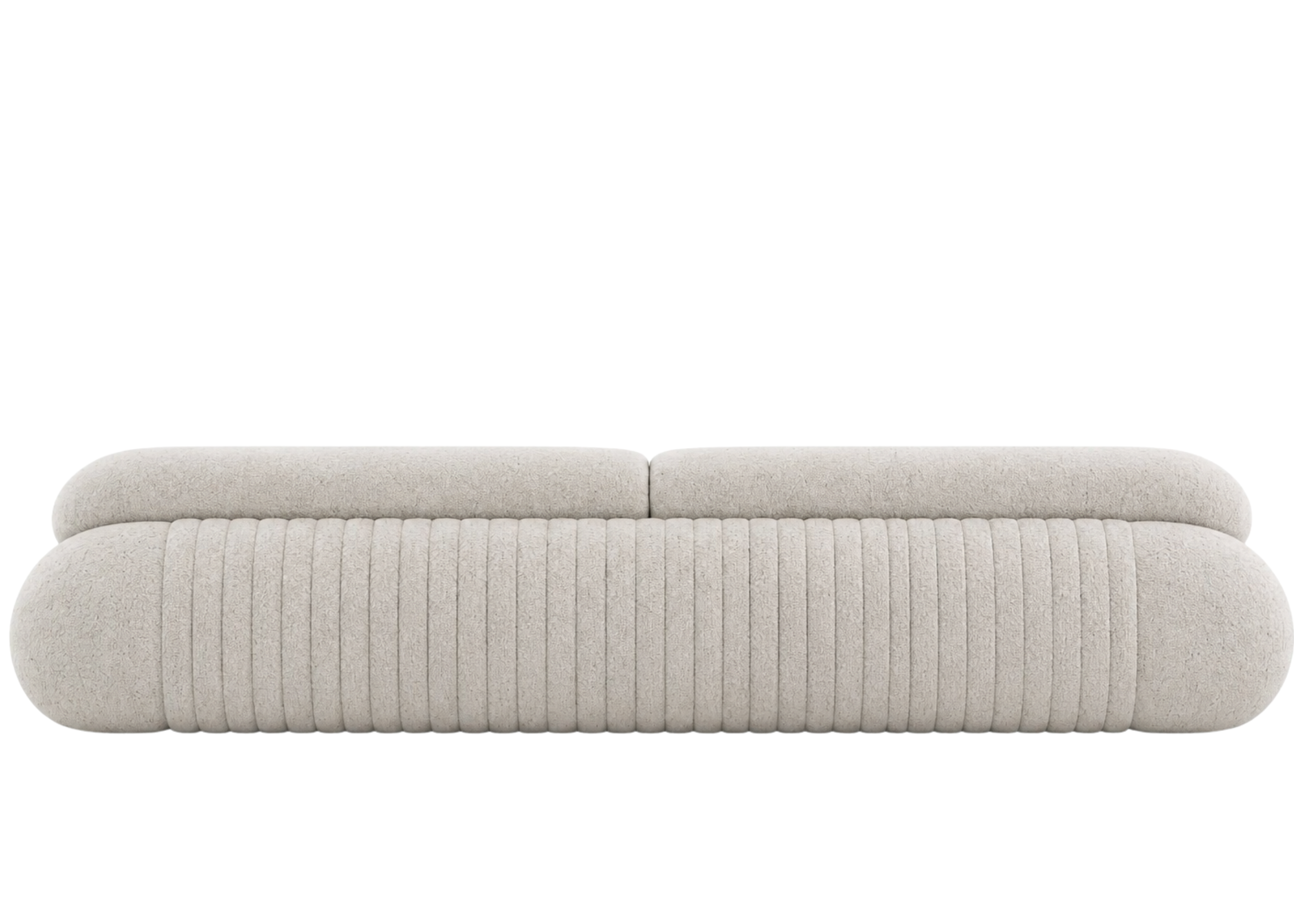 Sofá Jubarte com detalhes diferenciados nas costas, apresentando design luxuoso e sofisticado, ideal para compor ambientes elegantes e contemporâneos.