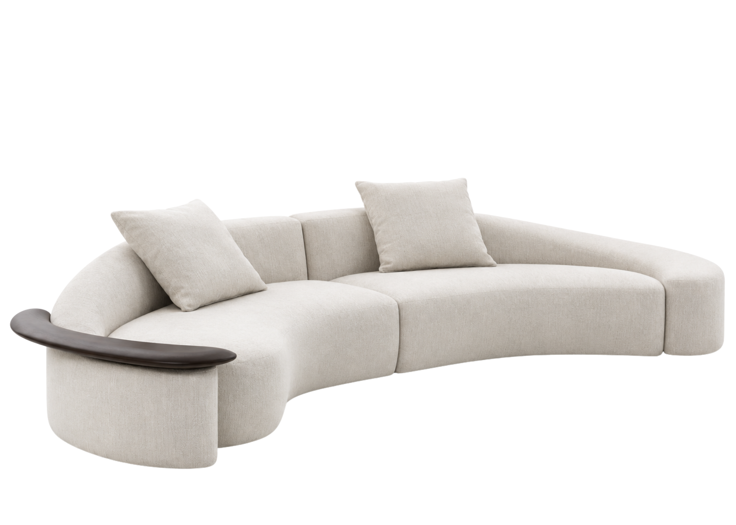 Sofá Nautilus com almofadas decorativas, apresentando conforto e design estiloso, ideal para compor ambientes modernos e sofisticados.