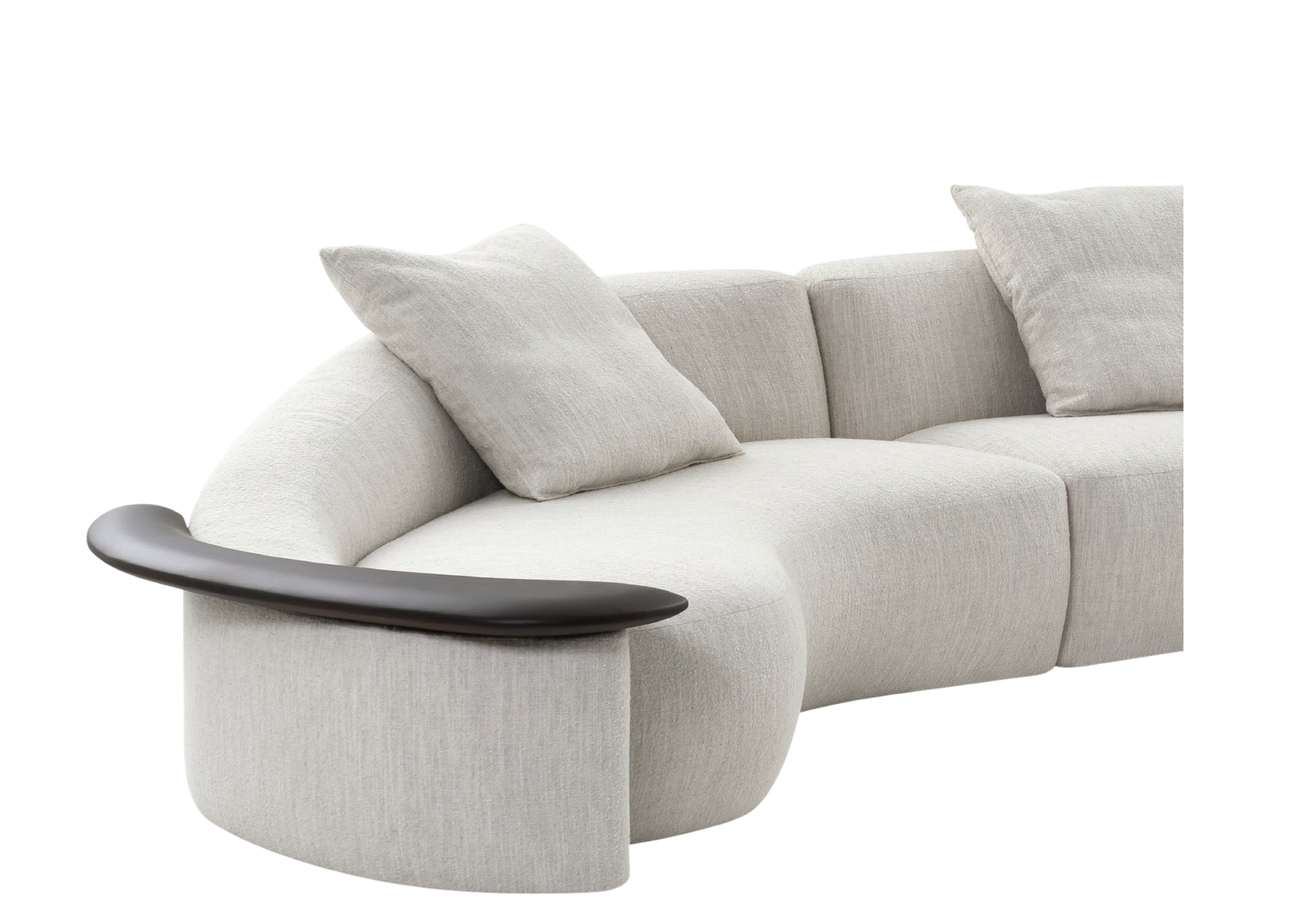 Sofá Nautilus com braço e mesa integrada, apresentando detalhe elegante e design sofisticado, ideal para compor ambientes modernos e refinados.