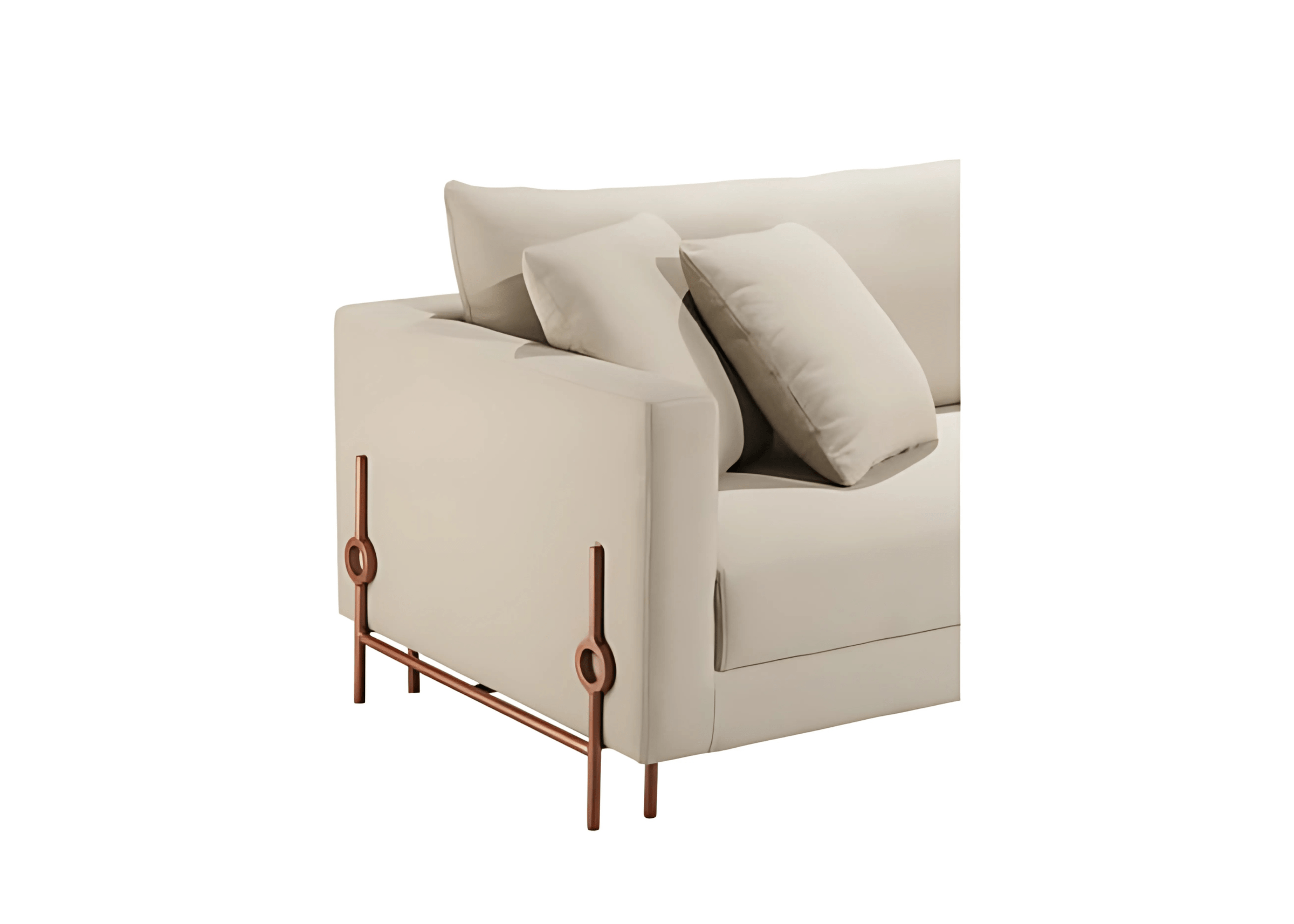 Sofá Paola com detalhes modernos e encantadores, apresentando design sofisticado e elegante, ideal para compor ambientes contemporâneos.