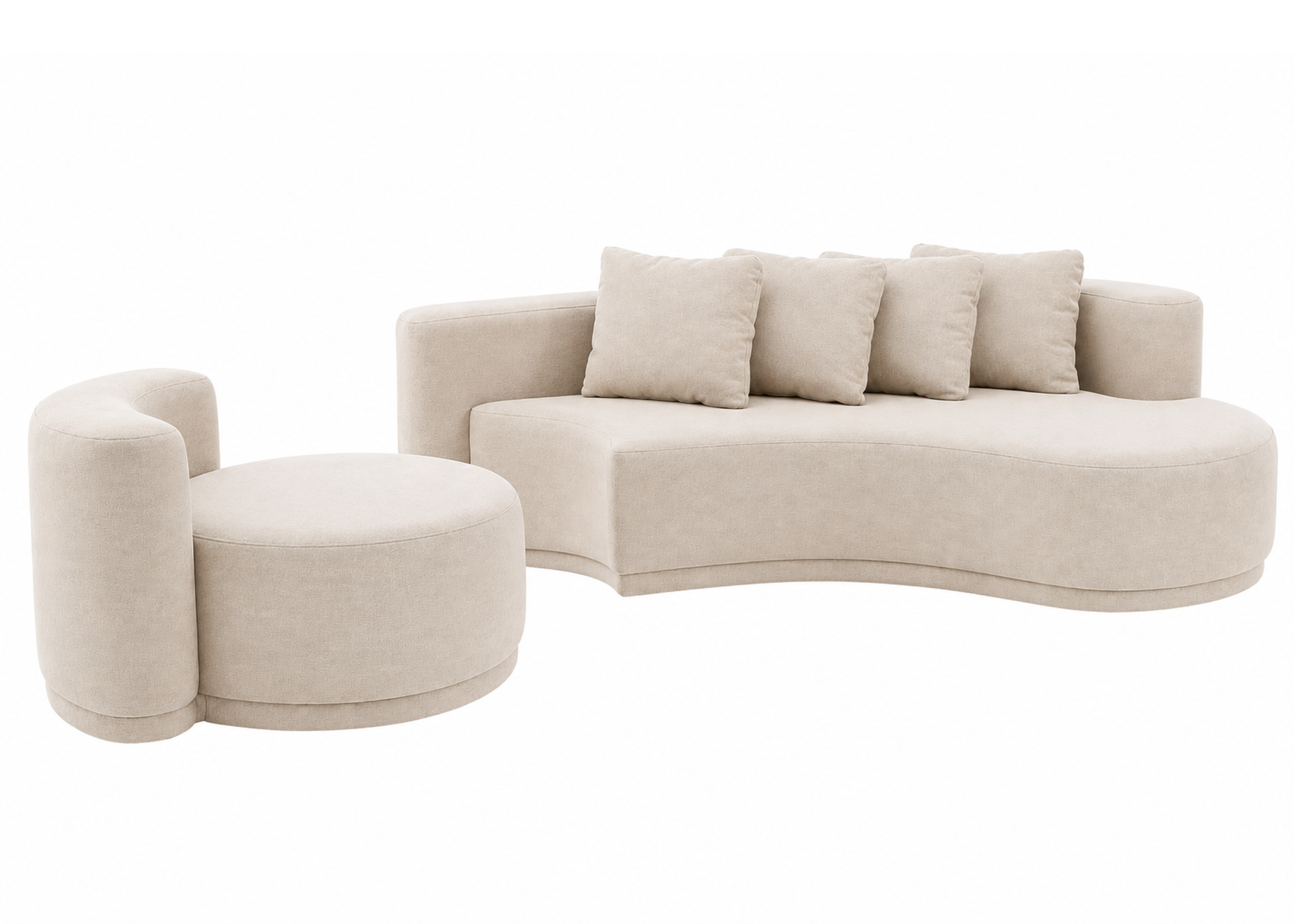 Sofá Stella com chaise e poltrona integrada, apresentando design que une elegância e conforto, ideal para compor ambientes sofisticados e acolhedores.