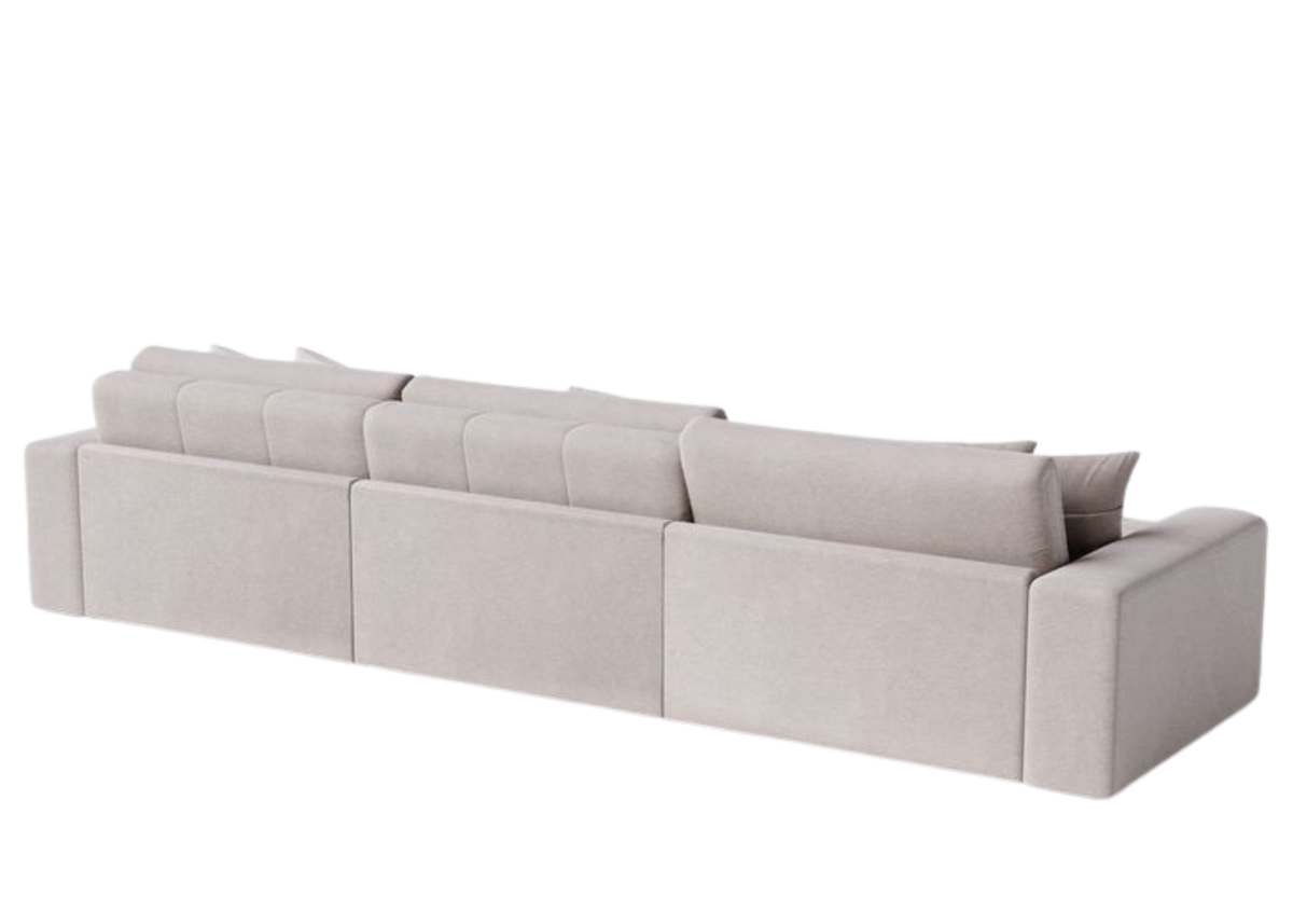 Sofá Vellum com detalhes nas costas, apresentando design elegante, conforto e acabamento sofisticado, ideal para compor ambientes modernos e refinados.