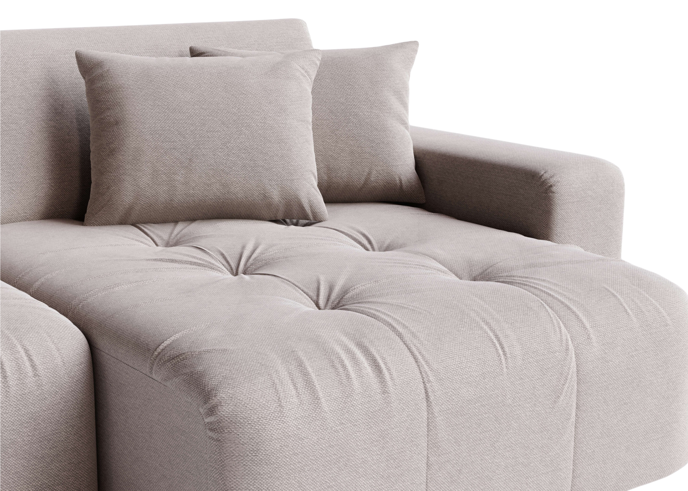 Sofá Vellum com detalhes elegantes e almofadas decorativas, apresentando design sofisticado e confortável, ideal para compor salas de estar modernas e refinadas.