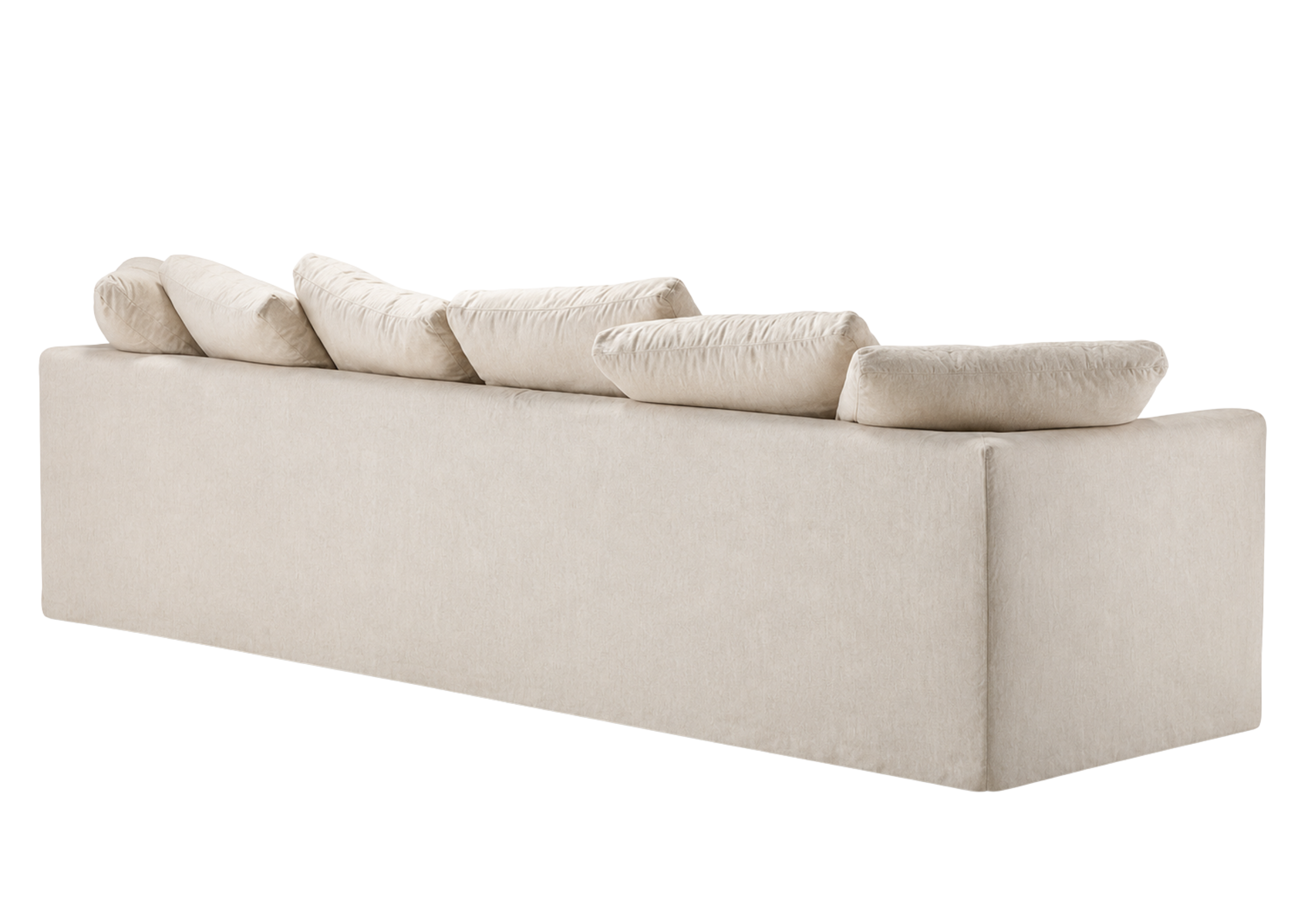 Sofá Vivence com detalhes encantadores nas costas, apresentando design sofisticado e elegante, ideal para compor ambientes modernos e refinados.