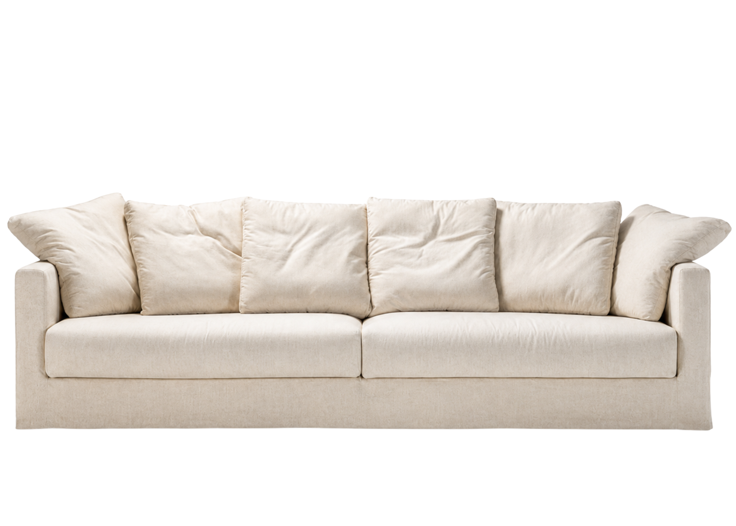Sofá Vivence com design moderno e exclusivo, revestido em off white, ideal para compor ambientes sofisticados e acolhedores.