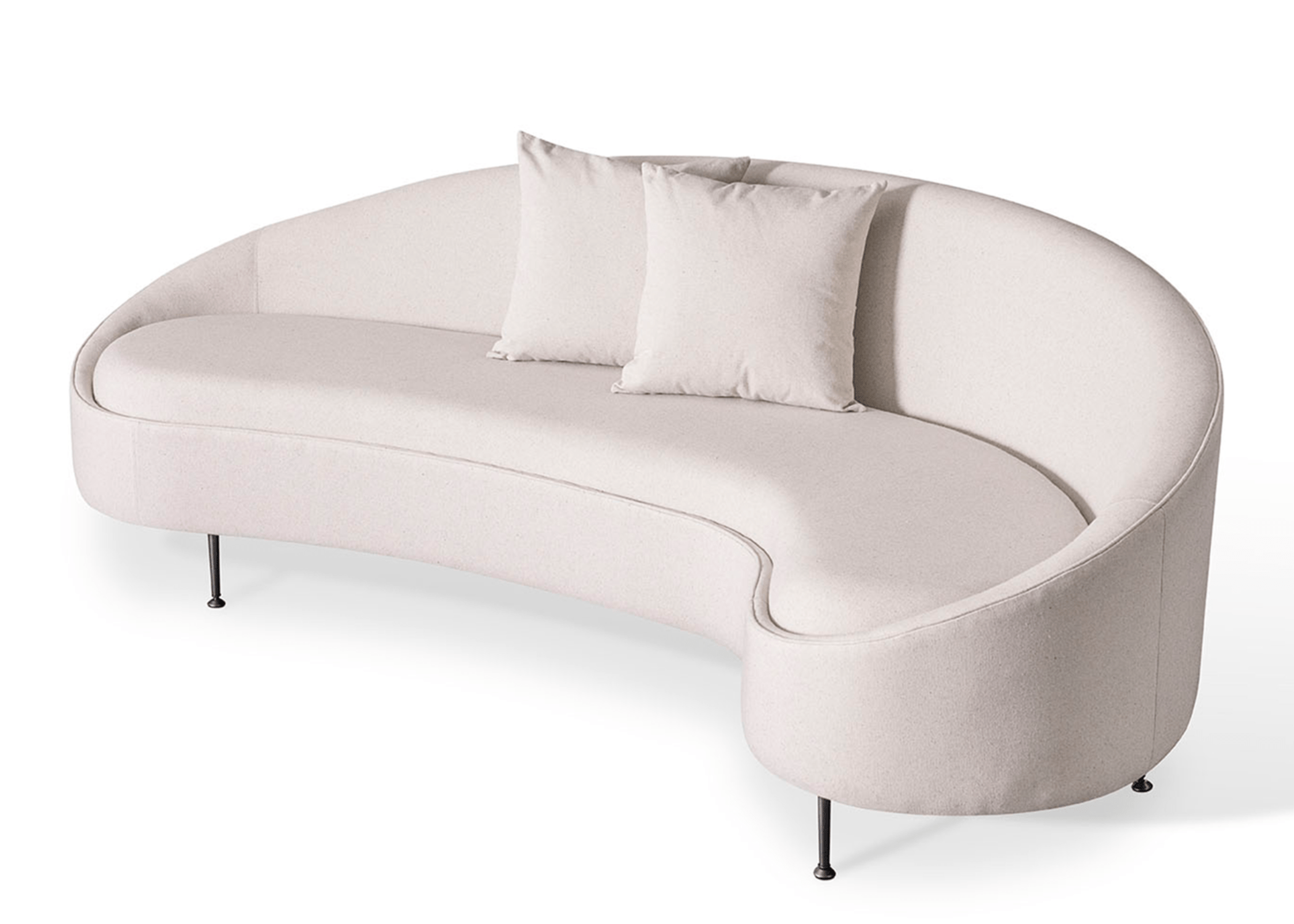 Sofá Donatello elegante, com design curvo e aconchegante, perfeito para ambientes sofisticados.
