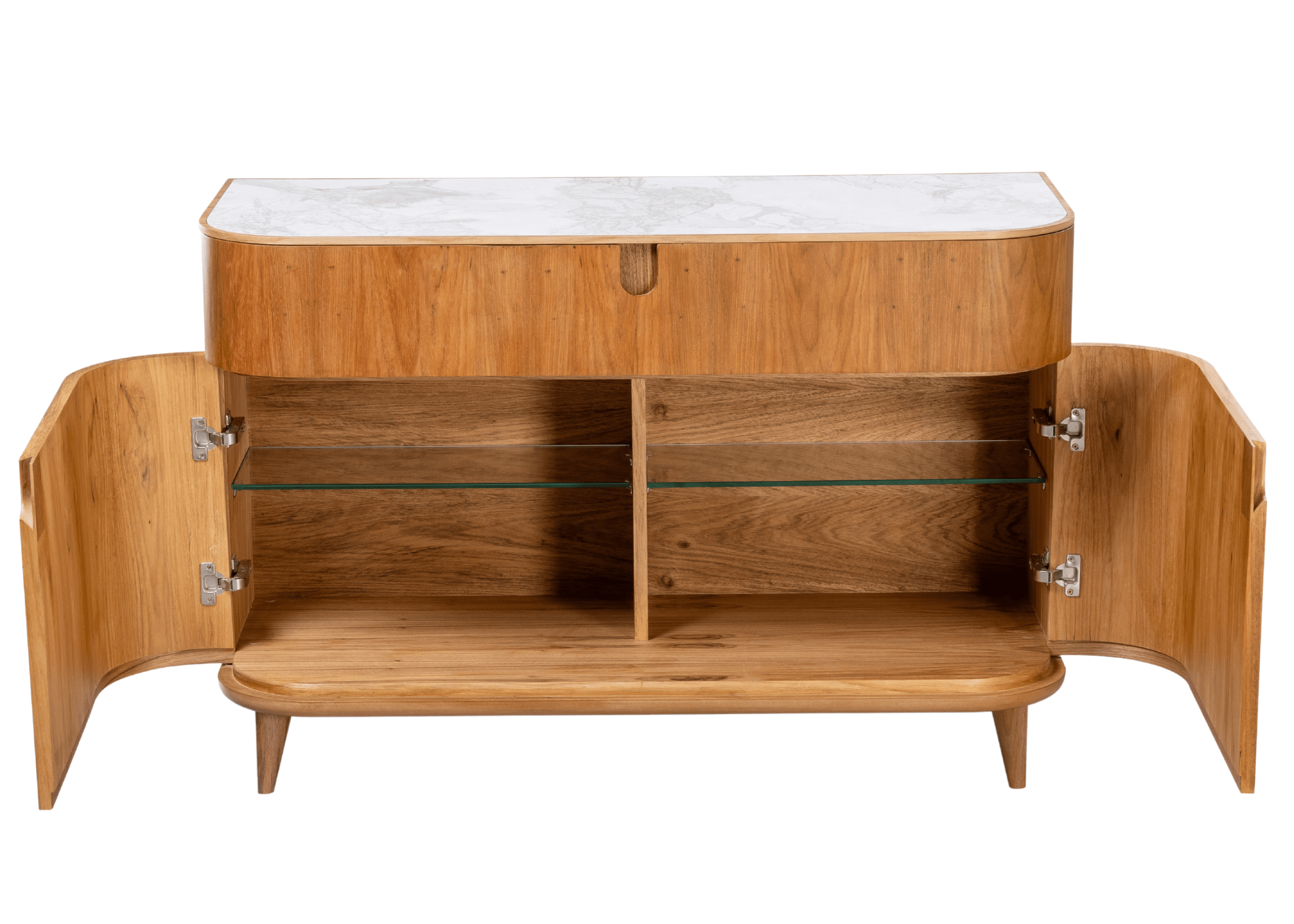 Bar Davi com acabamento em MDF laminado e linhas curvas elegantes.