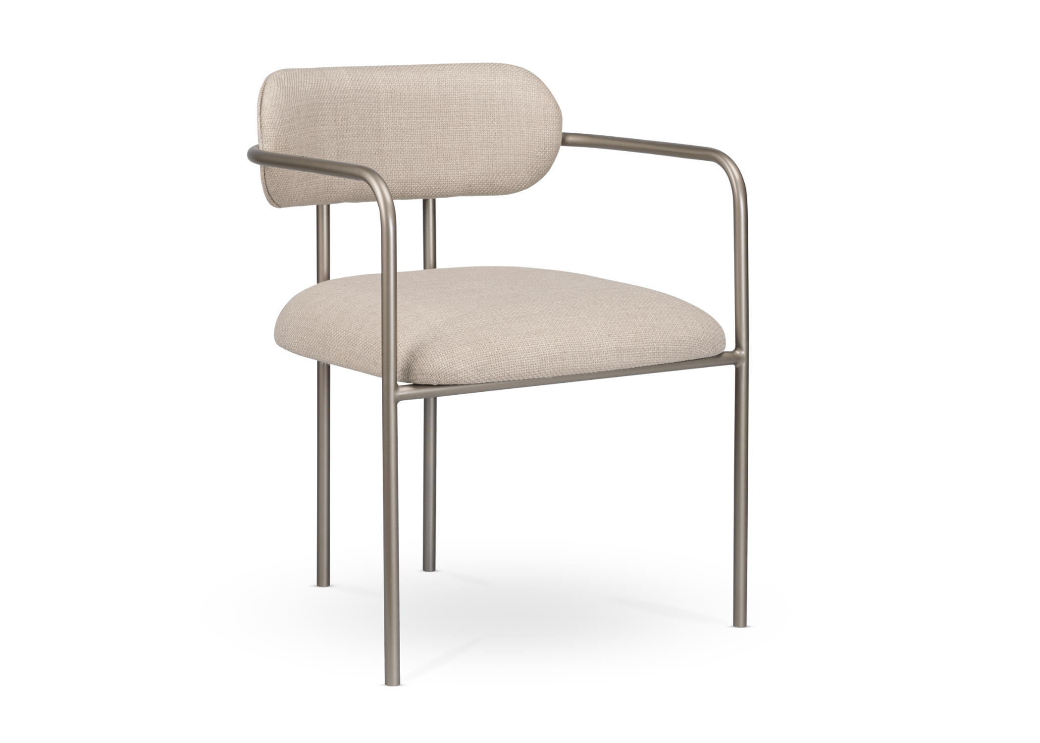 Cadeira Chipre vista de frente, com sua estrutura elegante em metal.